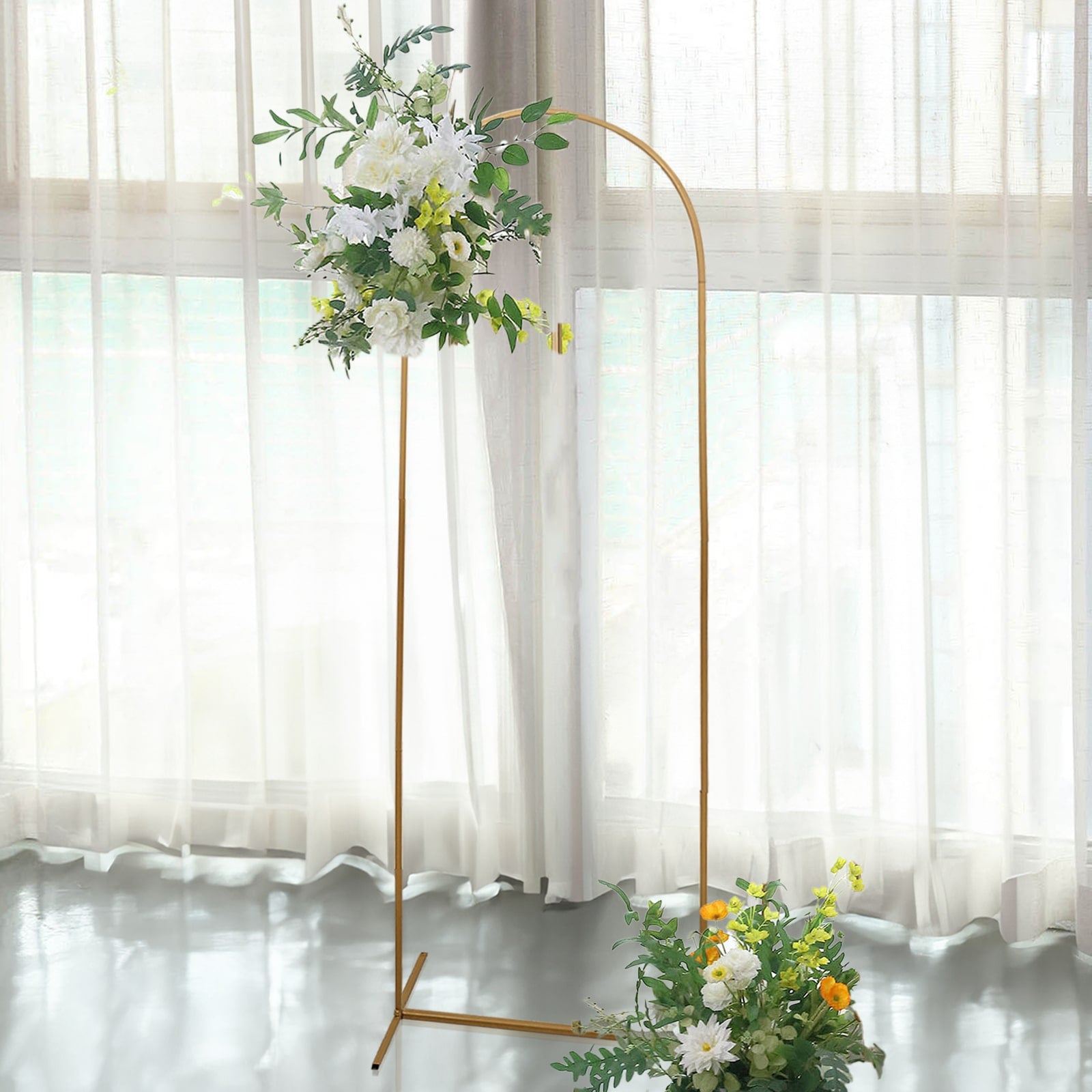 6ft Gold Metal Round Top Chiara Wedding Arch Backdrop Stand, Rectangular Floral Balloon Frame Ceremony Arbor