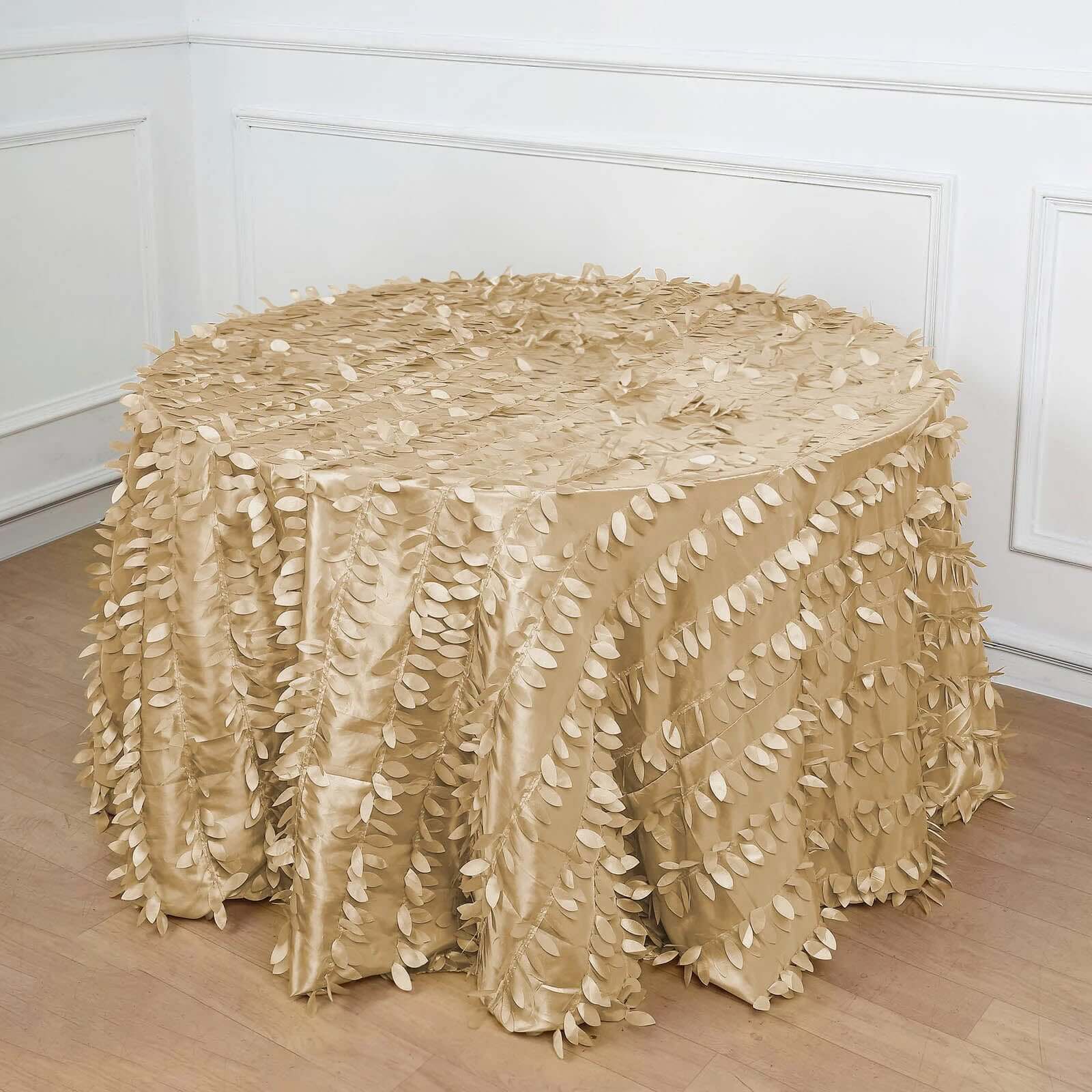 Taffeta 120 Round Tablecloth Champagne 3D | 3D Leaf Petal Design Seamless Table Cover