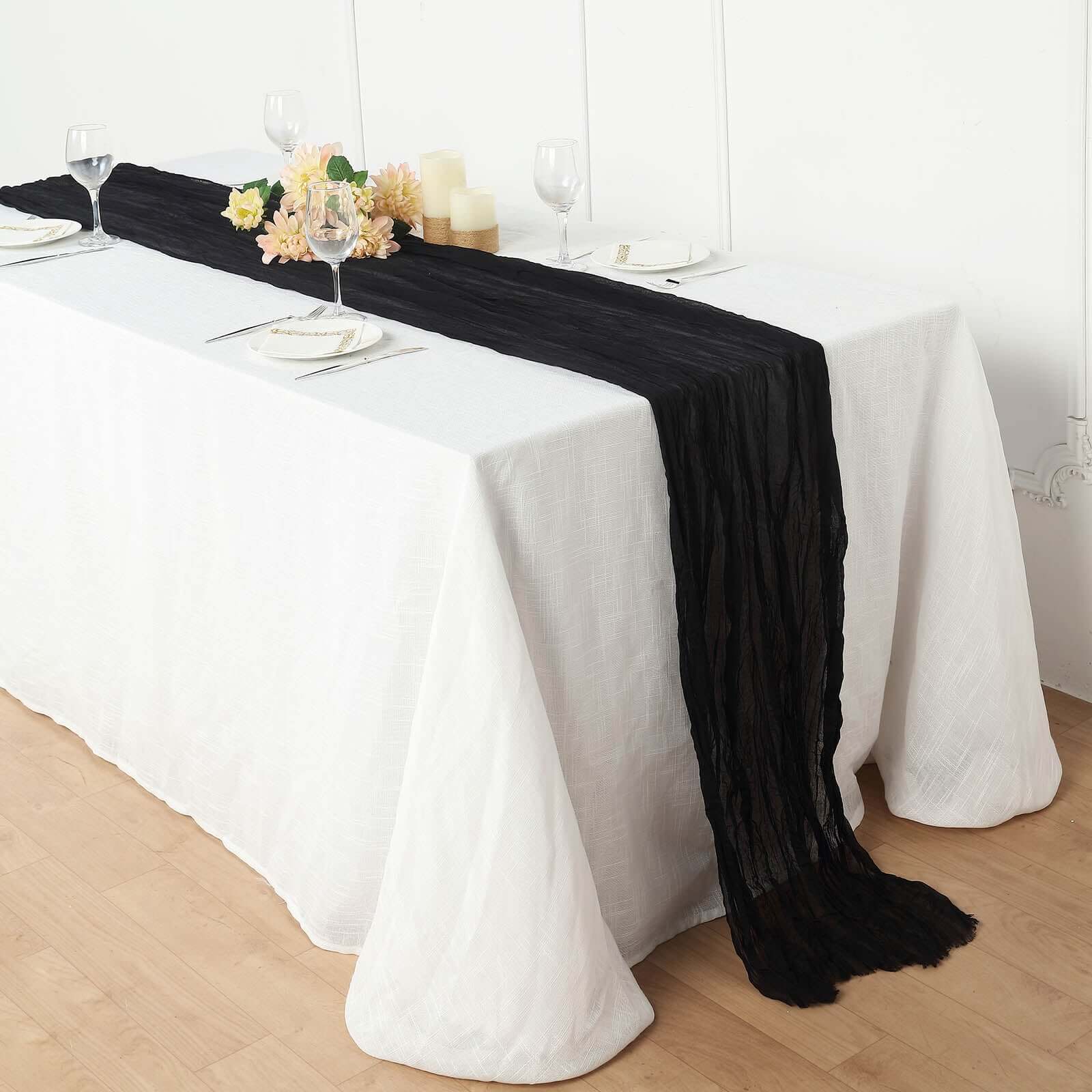 Gauze Cheesecloth 10ft Table Runner Black - Soft & Rustic Boho Linen Runner