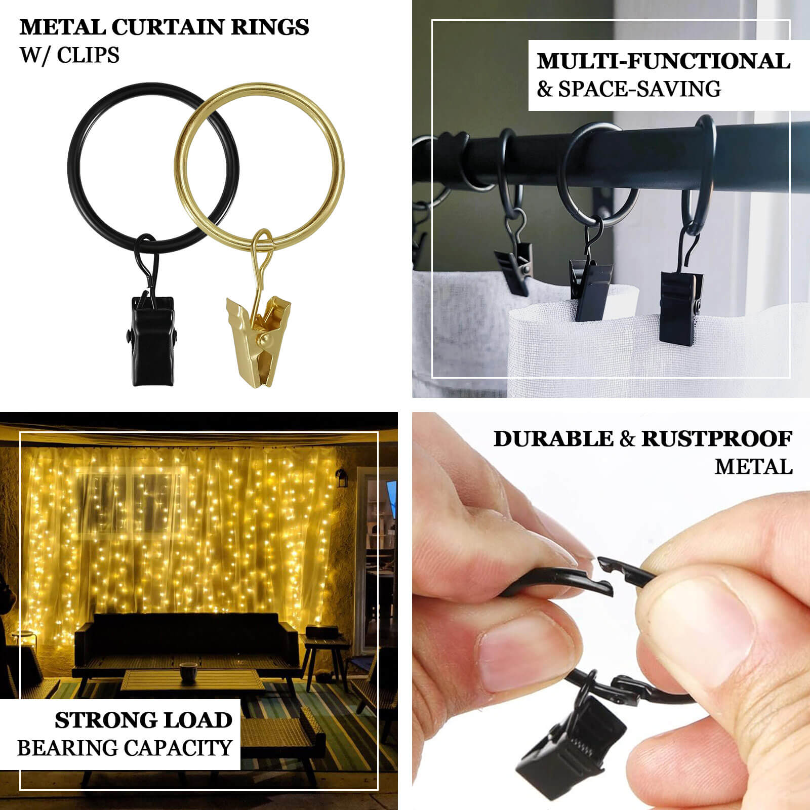 50 Pack Black Metal Openable Curtain Clip Rings, Heavy Duty Rustproof Drapery Backdrop Clip Hangers - 1.5