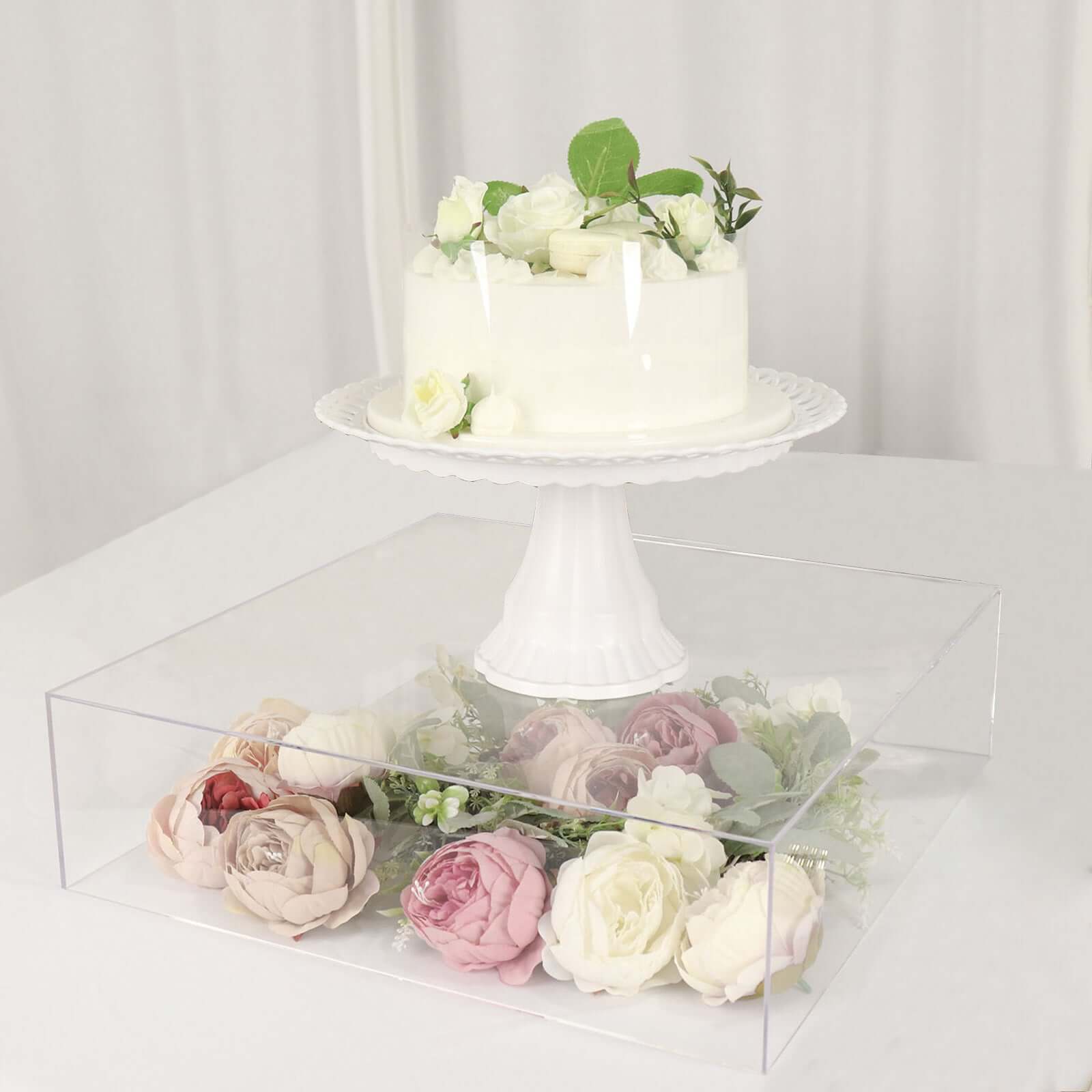 Acrylic Cake Box Stand Pedestal Riser Transparent Clear - Decorative Display for Weddings 18x18