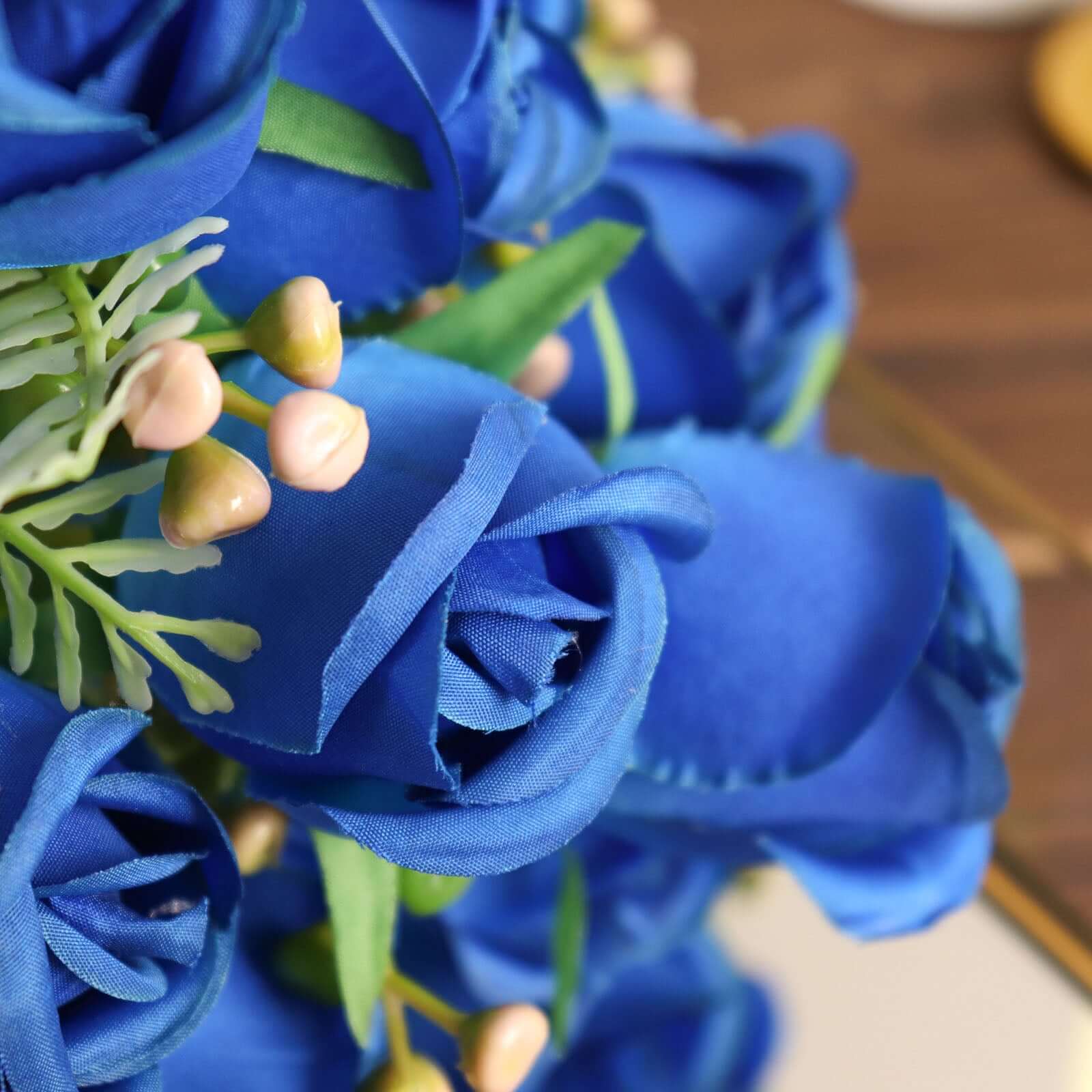 3 Pack 13 Royal Blue Real Touch Silk Rose Bud Flower Bridal Bouquets, Artificial Floral Bush Arrangements