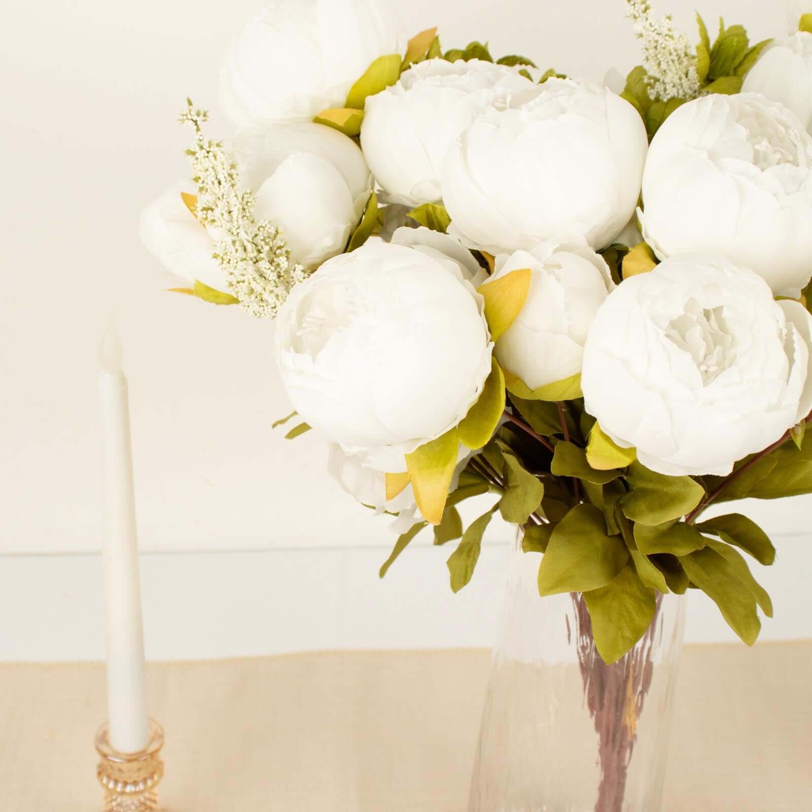 2 Pack 19 White Artificial Peony Flower Wedding Bouquets, Faux Silk Flower Arrangements