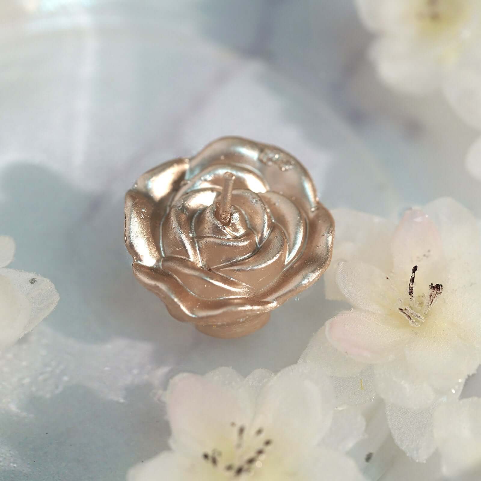 12-Pack Mini Floating Candles Rose Flower Design Rose Gold - Wedding Vase Fillers for Decor 1