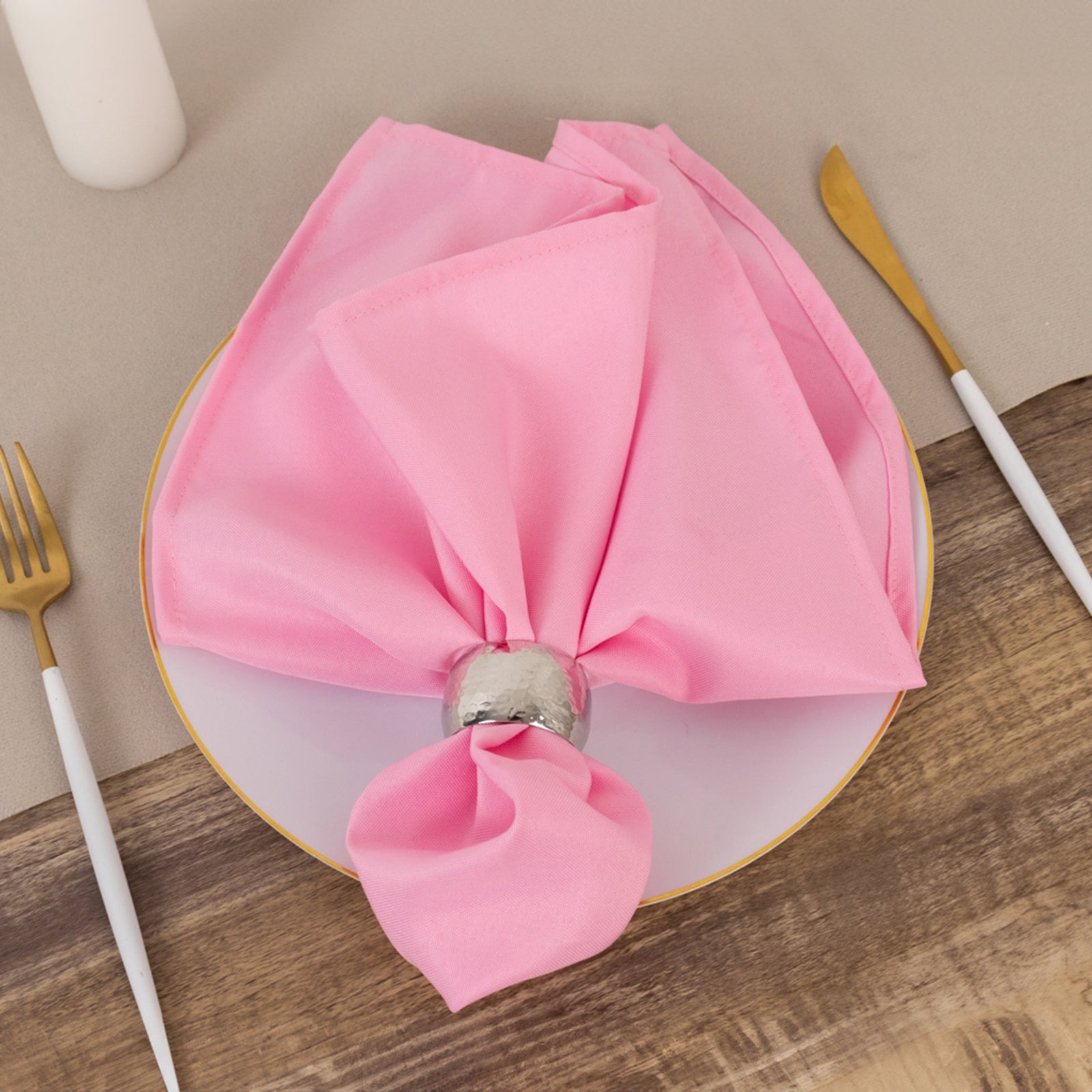 5 Pack Premium Polyester 20x20 Napkins Pink - Wrinkle-Resistant & Durable Dinner Napkins