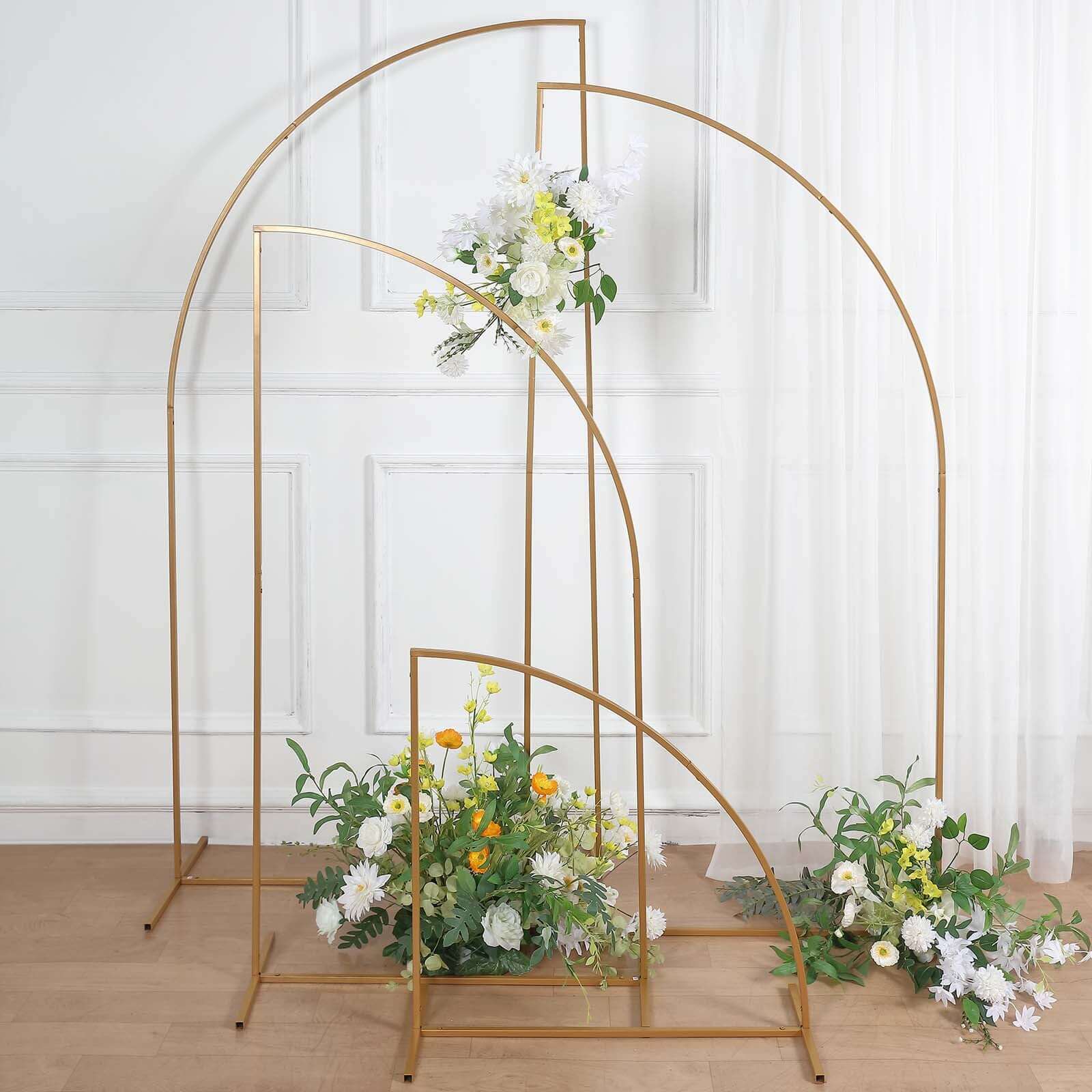 Set of 4 Gold Metal Half Moon Floral Frame Wedding Arbor Stand, Chiara Backdrop Display Arch - 2.5ft,5ft,6ft,7ft