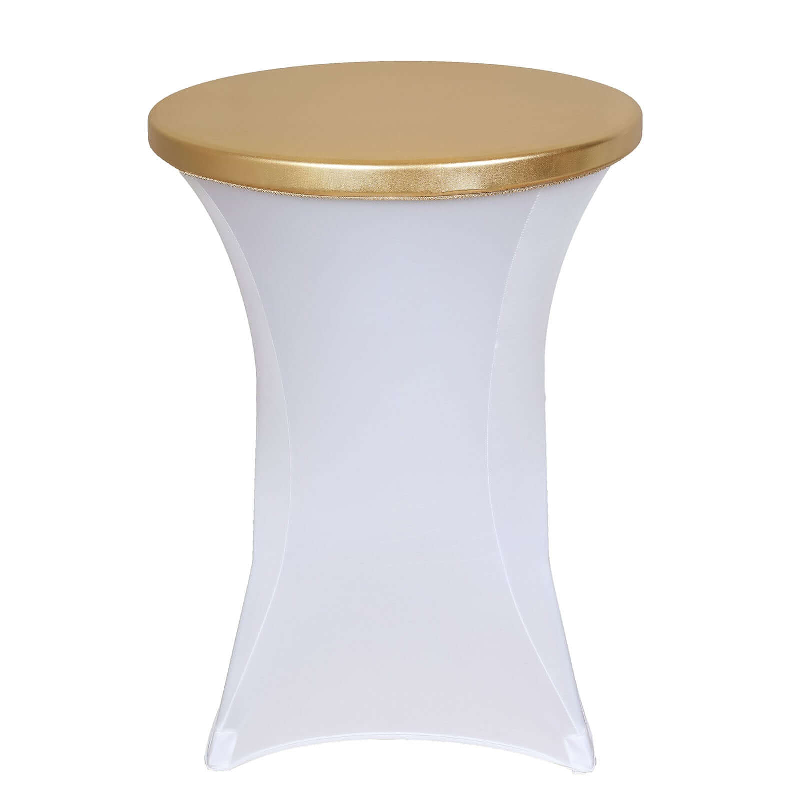 Spandex Cocktail Table Top Cover Fitted Metallic Gold - Stretchy & Wrinkle Free Topper for Weddings & Events