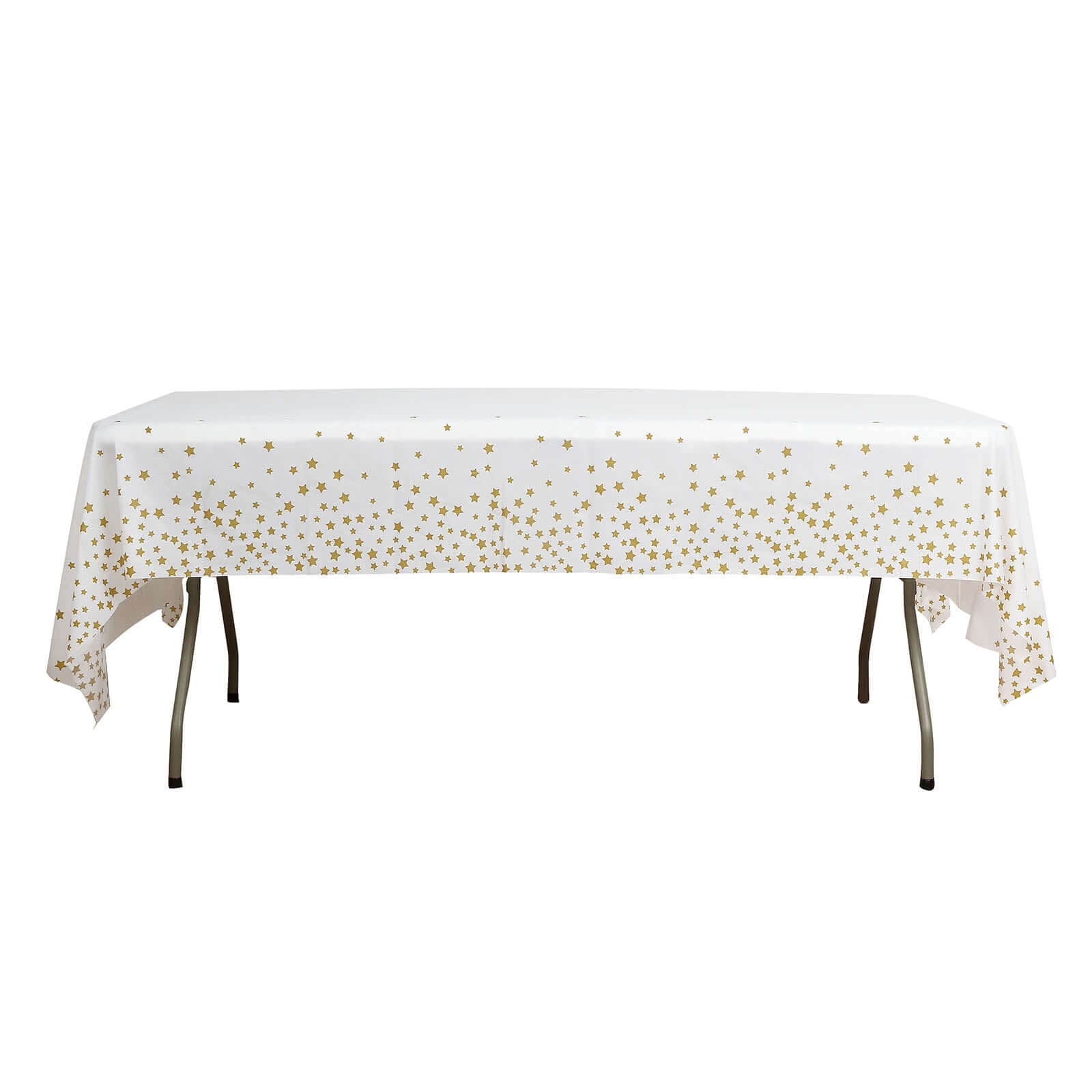 5-Pack Plastic Table Covers White Rectangle with Gold Stars - Decorative PVC Disposable Tablecloths 54x108