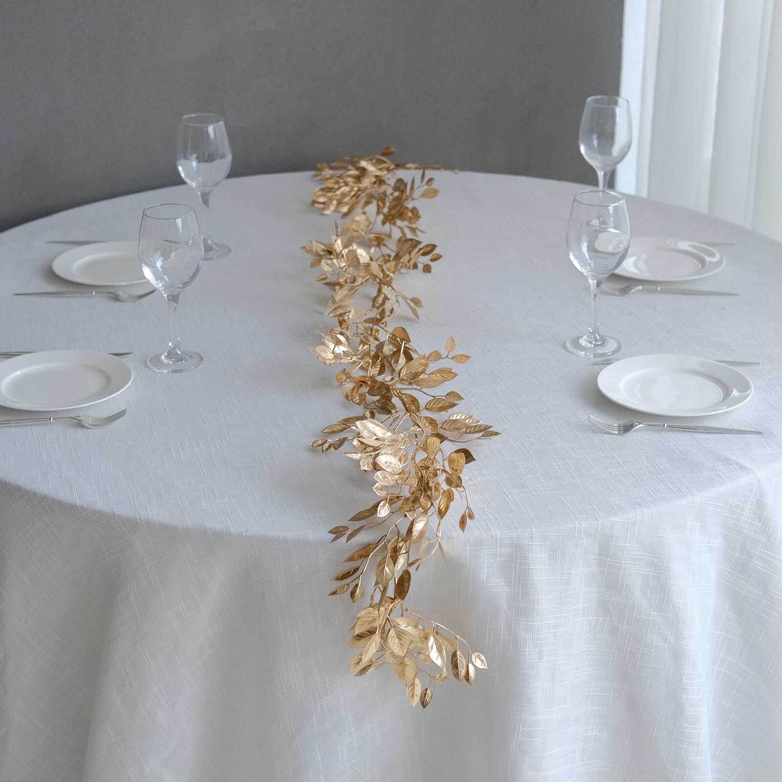 Artificial Magnolia Leaf Table Garland Metallic Gold - Decorative DIY Craft Hanging Vine Wreath 6ft