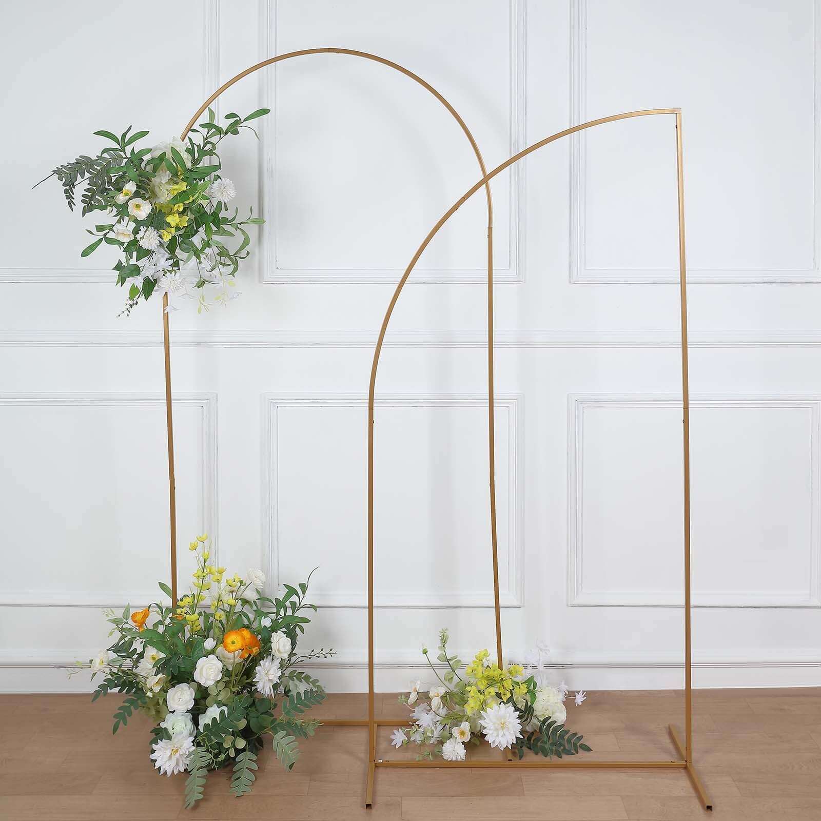 6ft Gold Metal Half Moon Floral Frame Wedding Arbor Stand, Chiara Backdrop Display Arch