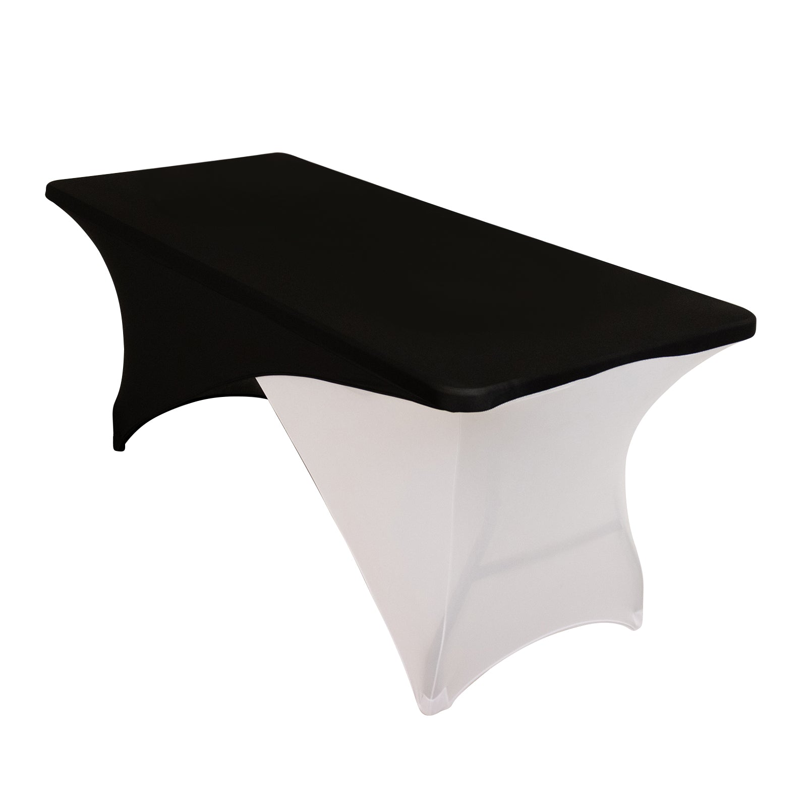 Stretch Spandex 72x30 Rectangle Table Cover Black/White Cross Over Design - Versatile & Sleek Two-Piece Fitted Tablecloth with Elastic Foot Pockets