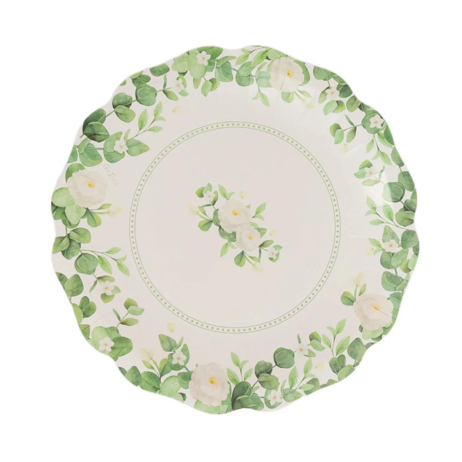 25-Pack Paper 11 Round Dinner Plates in White with Floral Greenery & Scalloped Edges - Disposable Party Plates for Nature-Inspired Events & Chic Celebrations