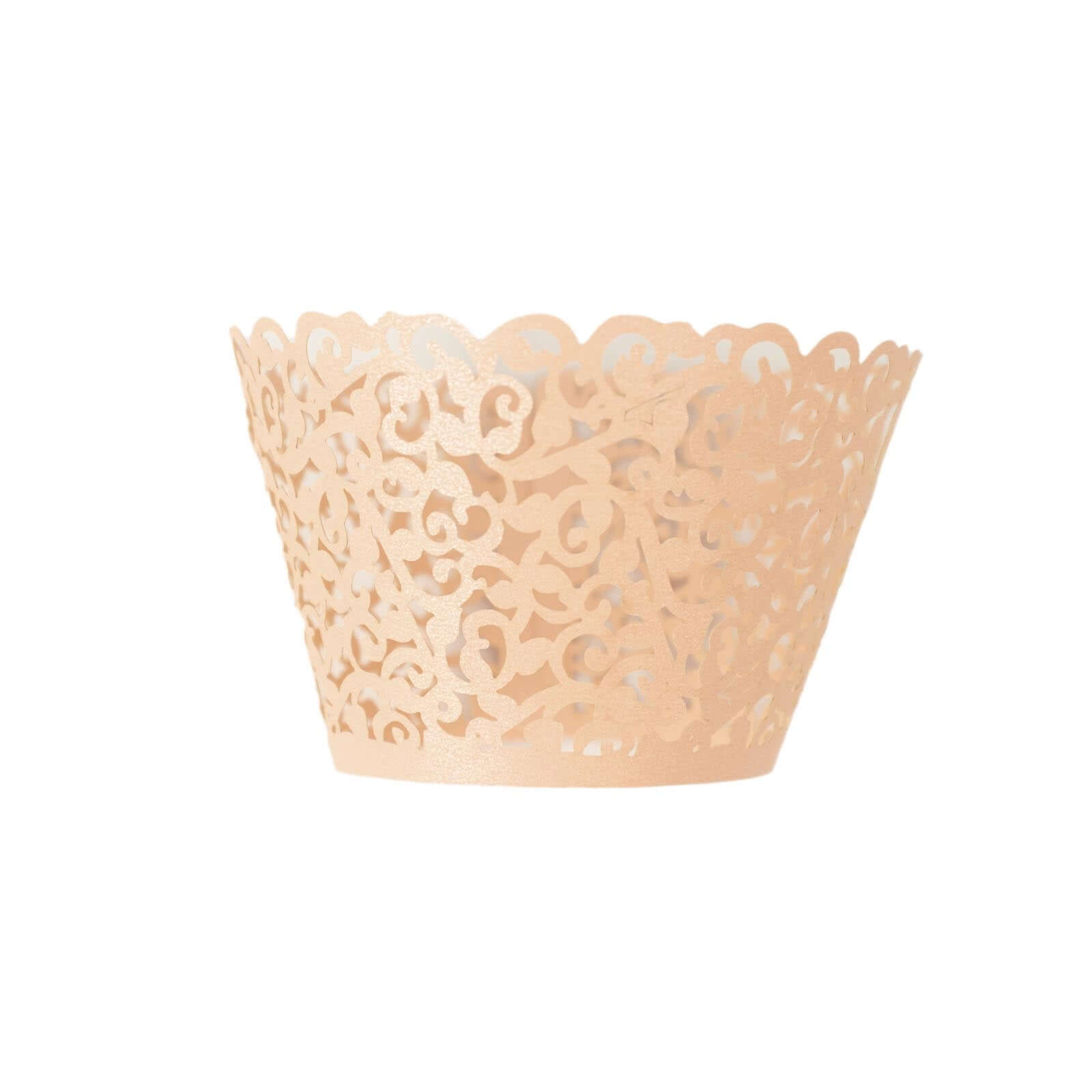 25-Pack Paper Cupcake Wrappers Lace Laser Cut Design Blush - Muffin Baking Cup Trays for Events