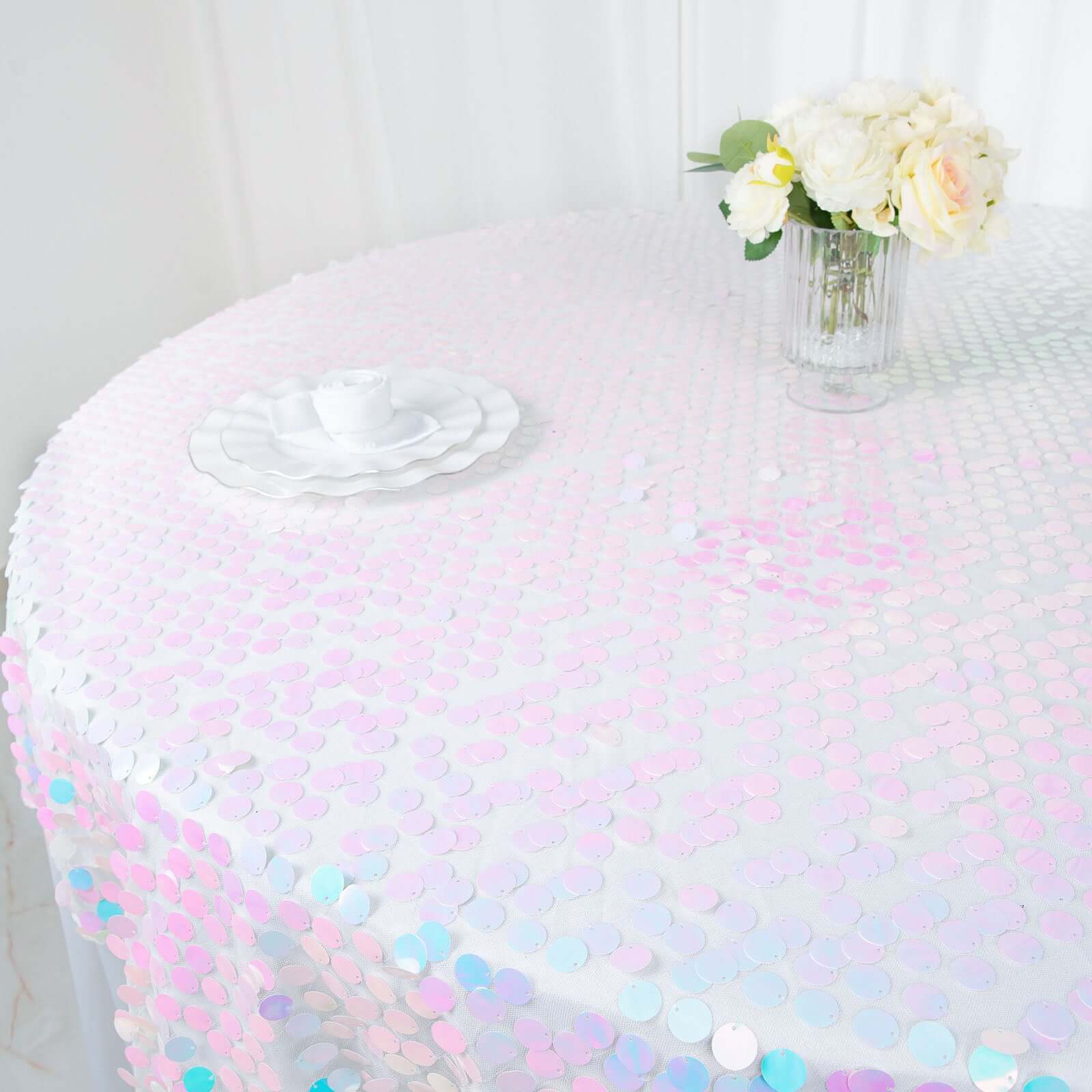 Sequin 72x72 Table Overlay Square Tablecloth Iridescent Blue - Big Payette Table Cover