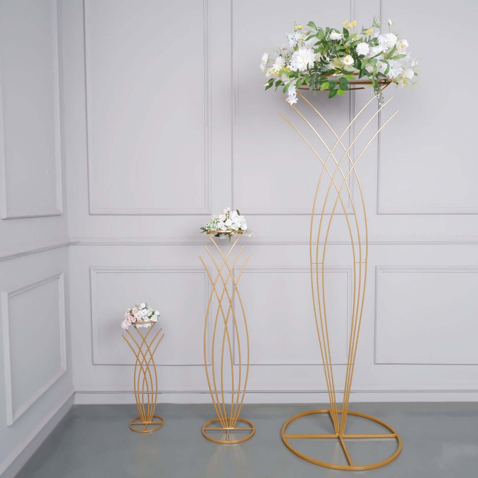 7ft Tall Gold Metal Mermaid Tail Floor Standing Flower Frame Pedestal, Wedding Floral Display Backdrop Stand