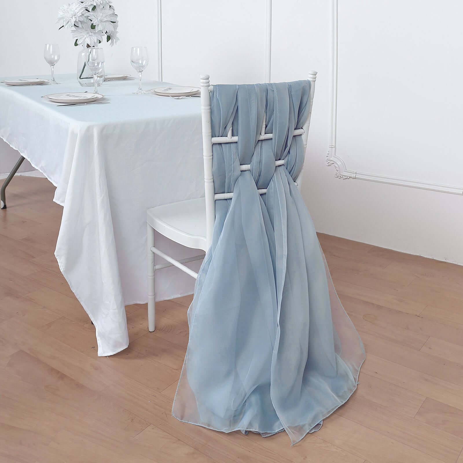 5 Pack Premium Chiffon Chair Sashes Dusty Blue - Soft & Lightweight Designer Chair Bows 22x78