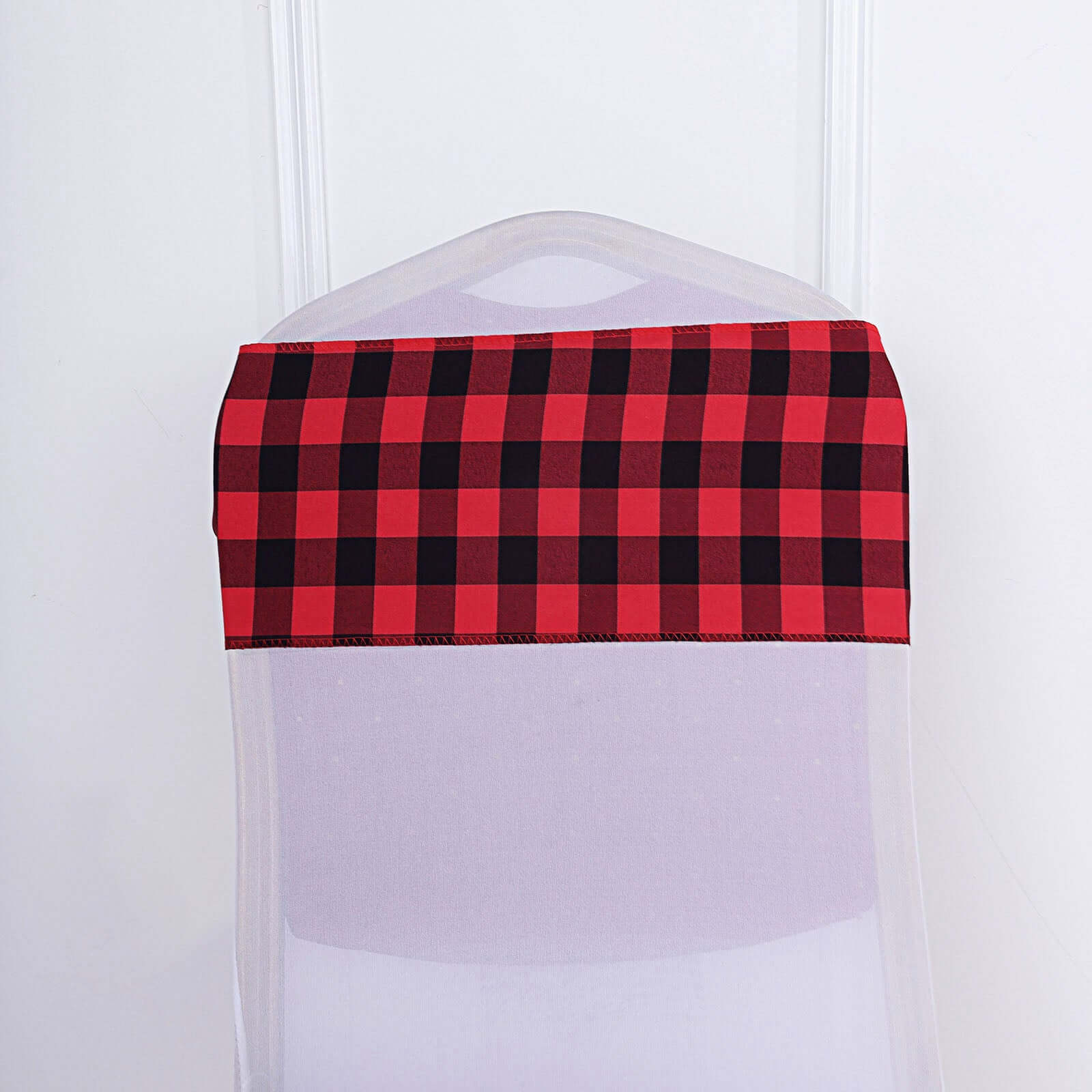 5 Pack Polyester Chair Sashes Black/Red Buffalo Plaid - Durable & Reusable Chair Bows 6x108