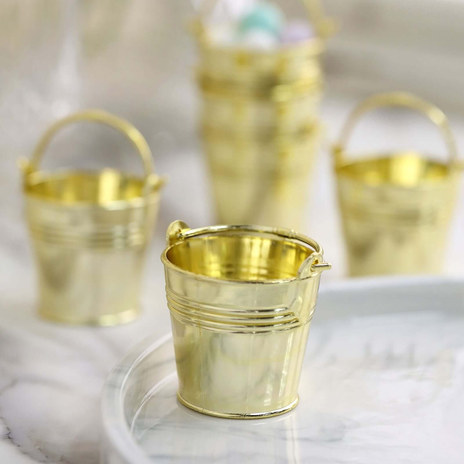 12 Pack 2 Gold Mini Planter Treat Party Favor Boxes, Small Pail Bucket Candy Container Gift Boxes