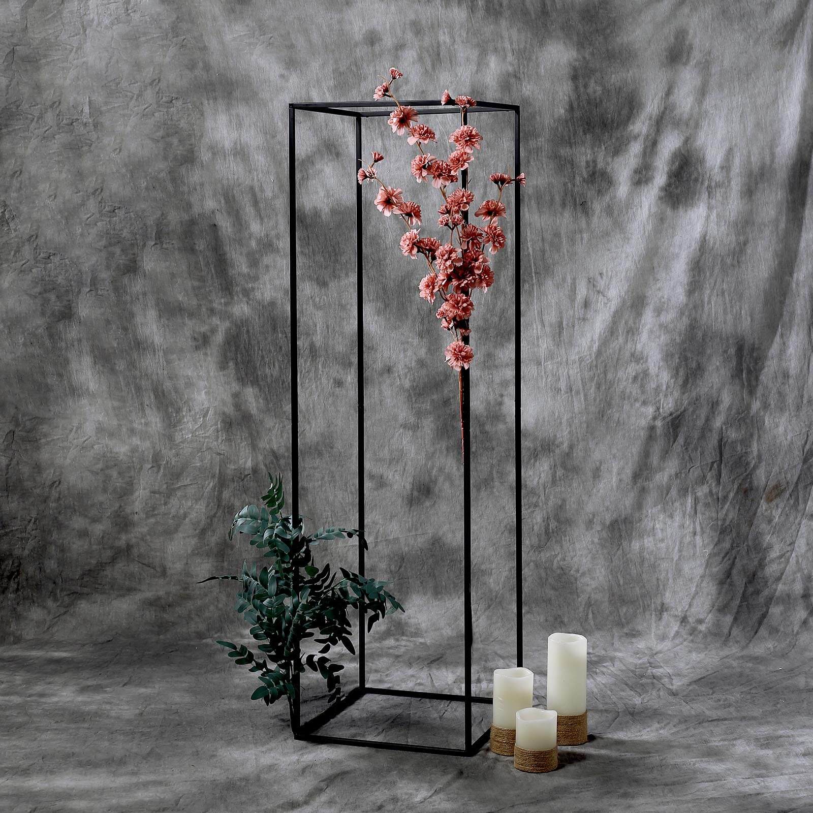 2-Pack Wedding Flower Stand Matte Black Metal Geometric Column Frame Rectangular - Versatile Floral Pedestal for Upscale Arrangements 48