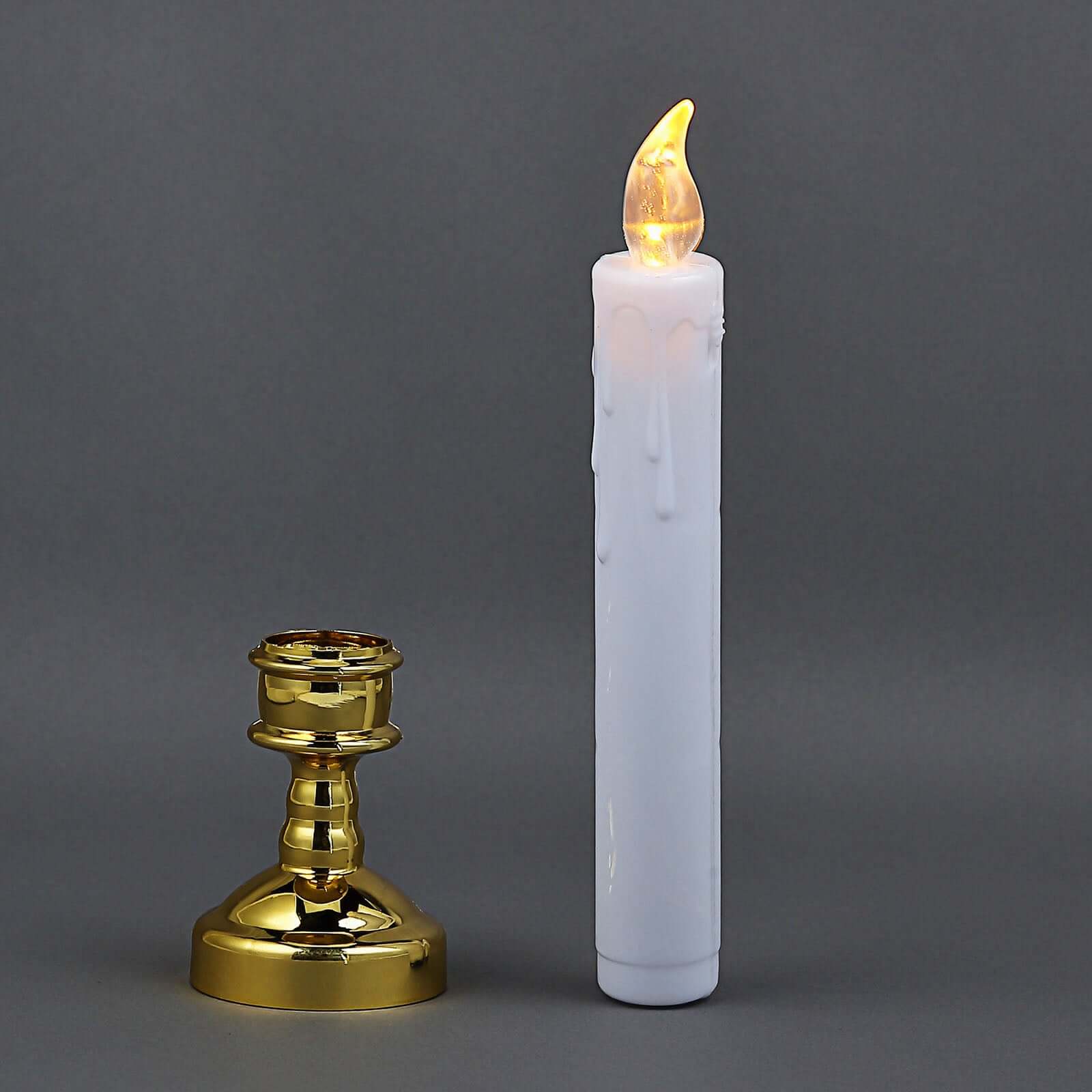 Set of 6 LED Window Candles Flickering White - Battery Operated Taper Candles with Gold Holders 10