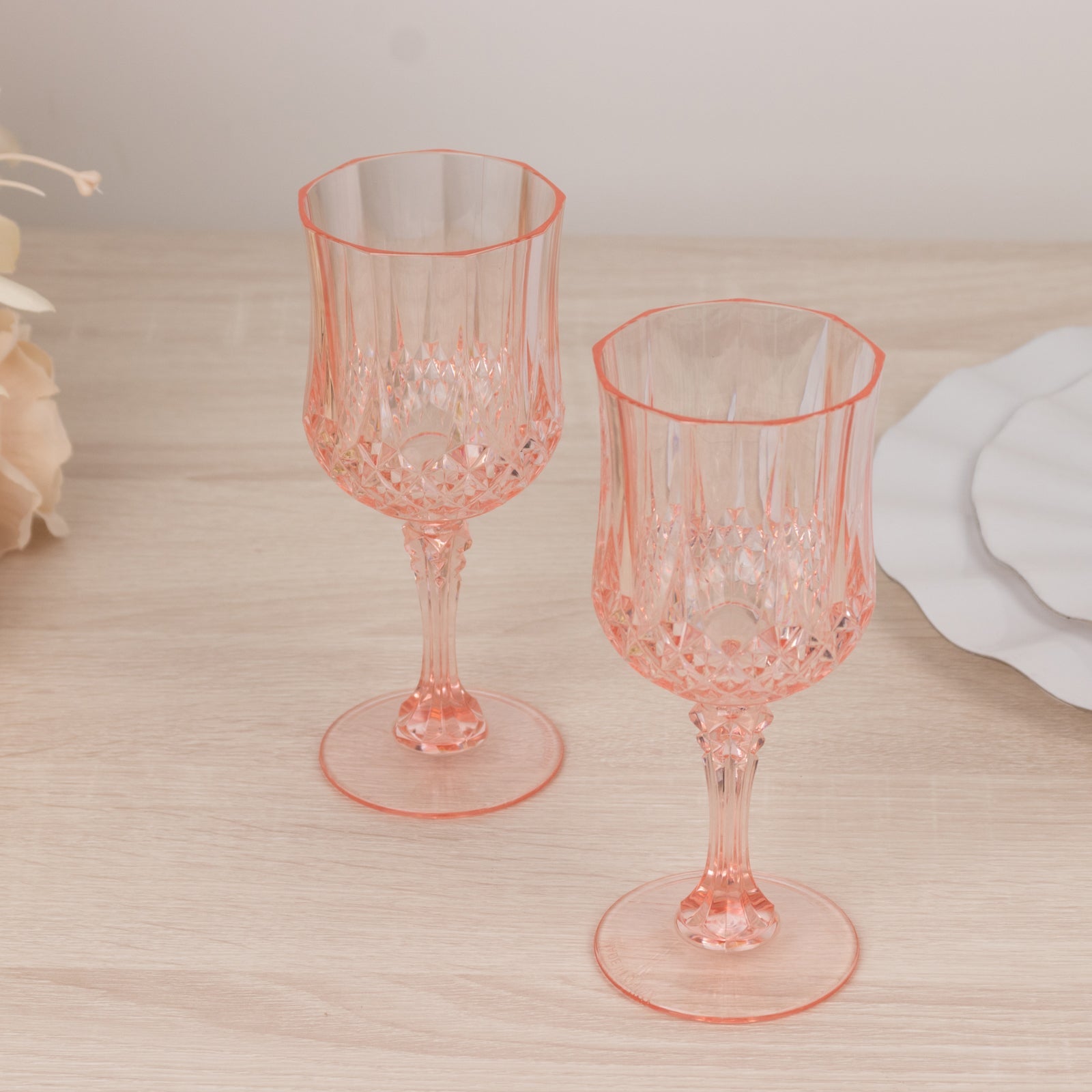 6-Pack Plastic Cocktail Goblets Transparent Blush Crystal Cut - Shatterproof Drinkware 8oz