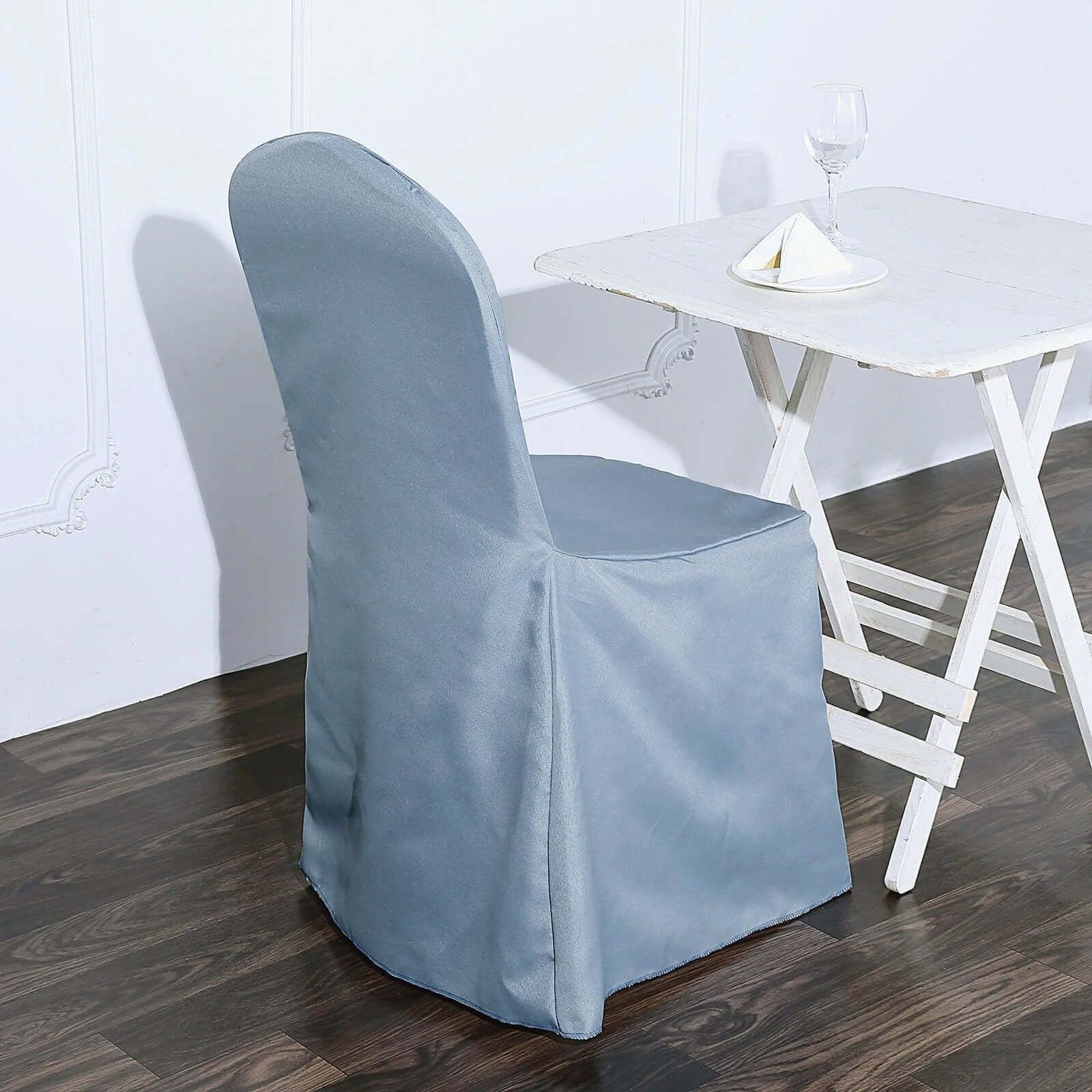 10 Pack Polyester Chair Cover for Banquet Chairs Dusty Blue - Stain-Resistant Reusable Slip-On Slipcover