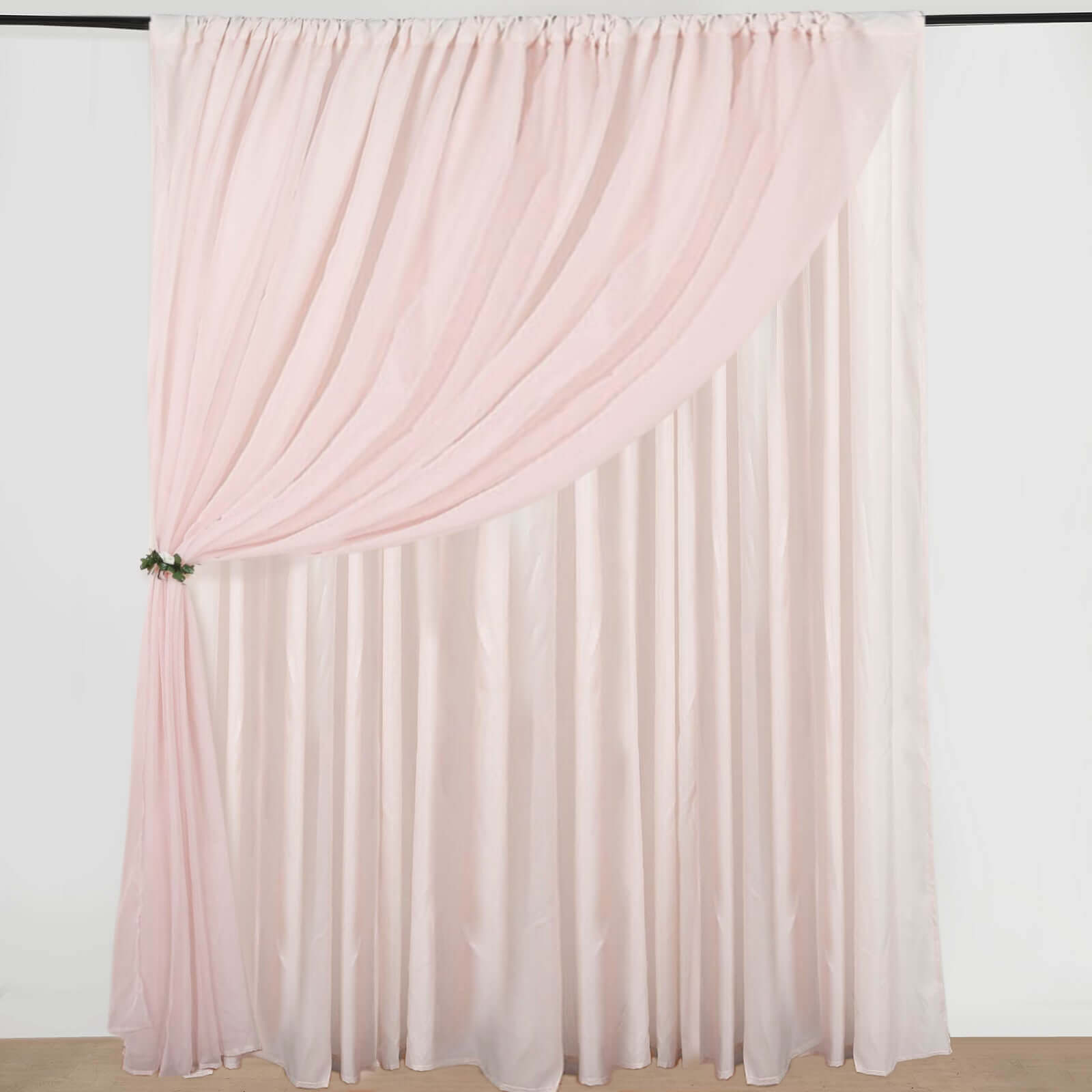 Blush Chiffon Polyester Event Curtain Drapes, Dual Layer Divider Backdrop Curtain Panels with Rod Pockets - 10ftx10ft