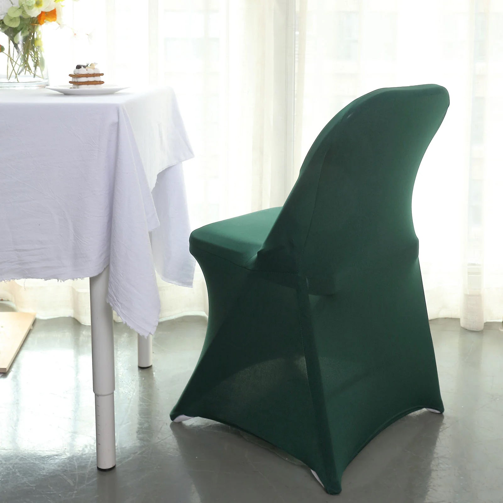 10 Pack Stretch Spandex Chair Covers Hunter Emerald Green for Folding Chairs - Durable 160GSM Fitted Slipcovers