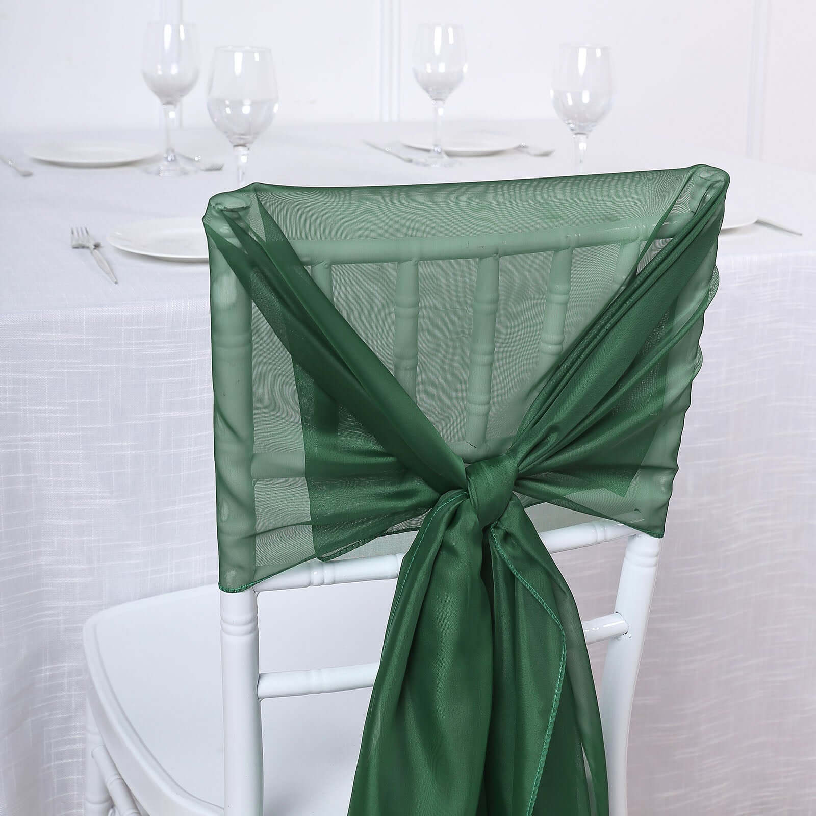 5 Pack Premium Chiffon Chair Sashes Hunter Emerald Green - Soft & Lightweight Designer Chair Bows 22x78