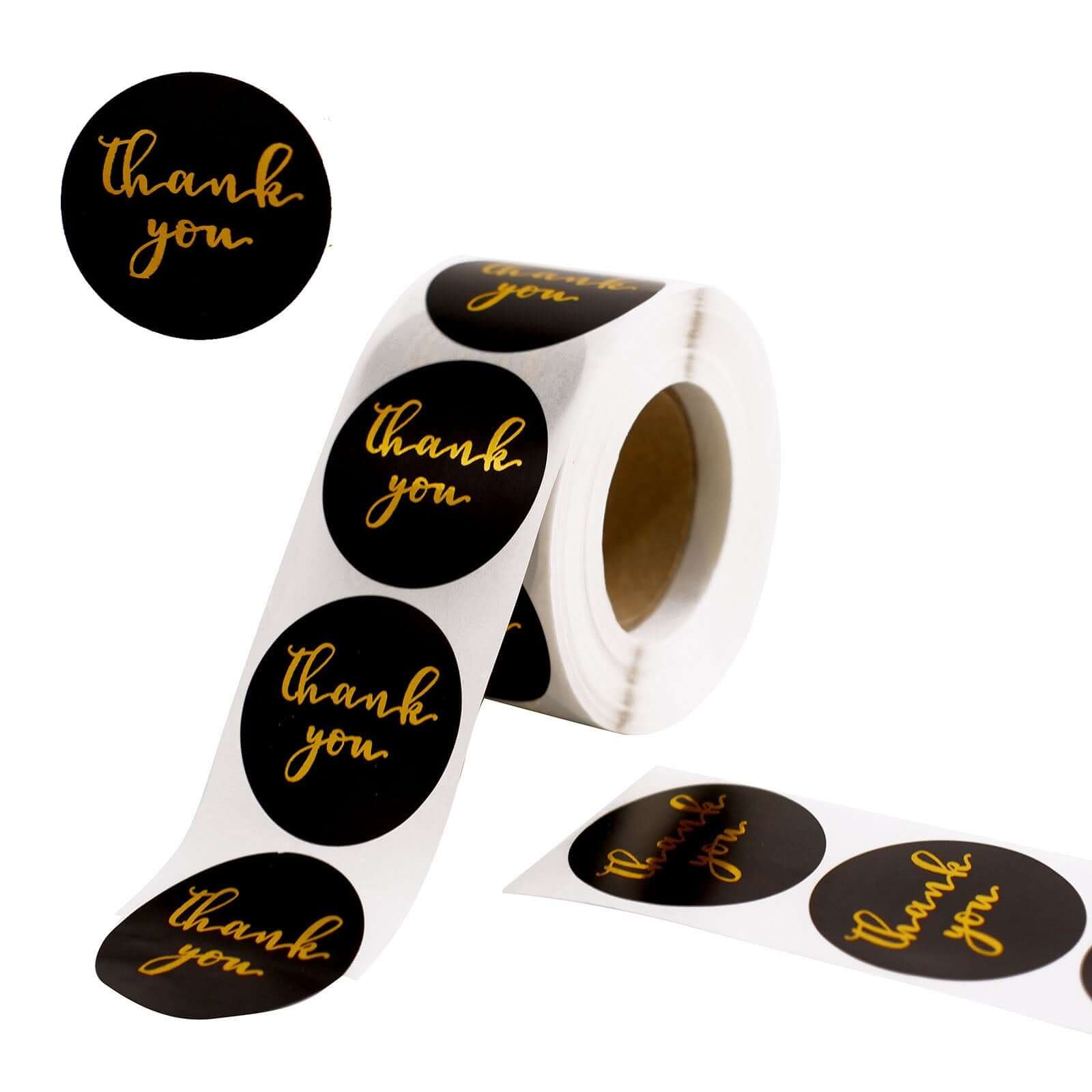 500Pcs 1.5 Thank You Gold Foil Text On Black Stickers Roll Décor Labels and Seals for DIY Envelope - Round