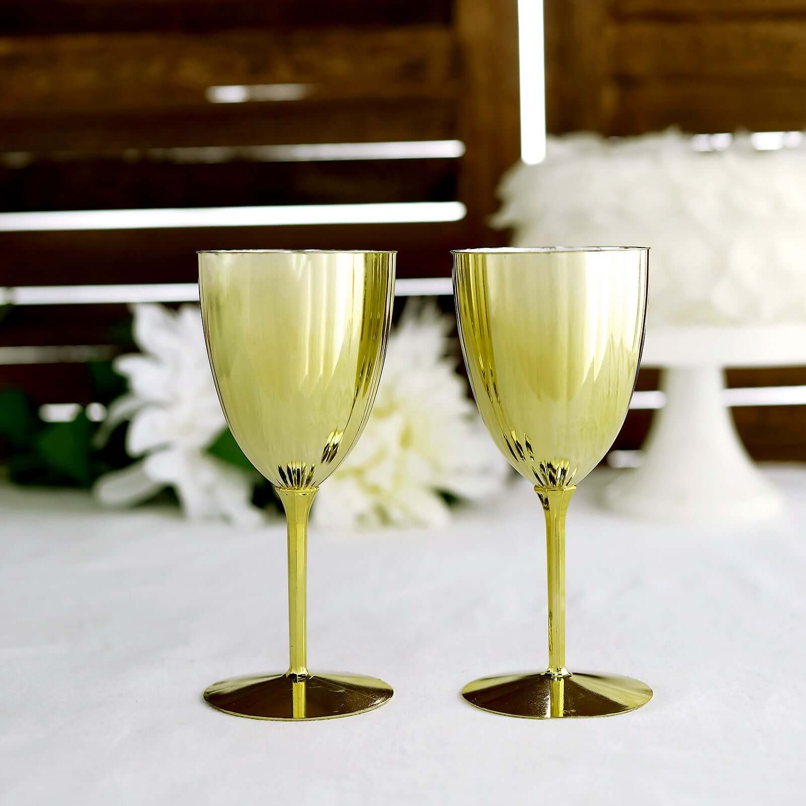 6-Pack Plastic Wine Glasses in Metallic Gold - Classy Disposable Goblets for Parties, Receptions & Banquets 8oz