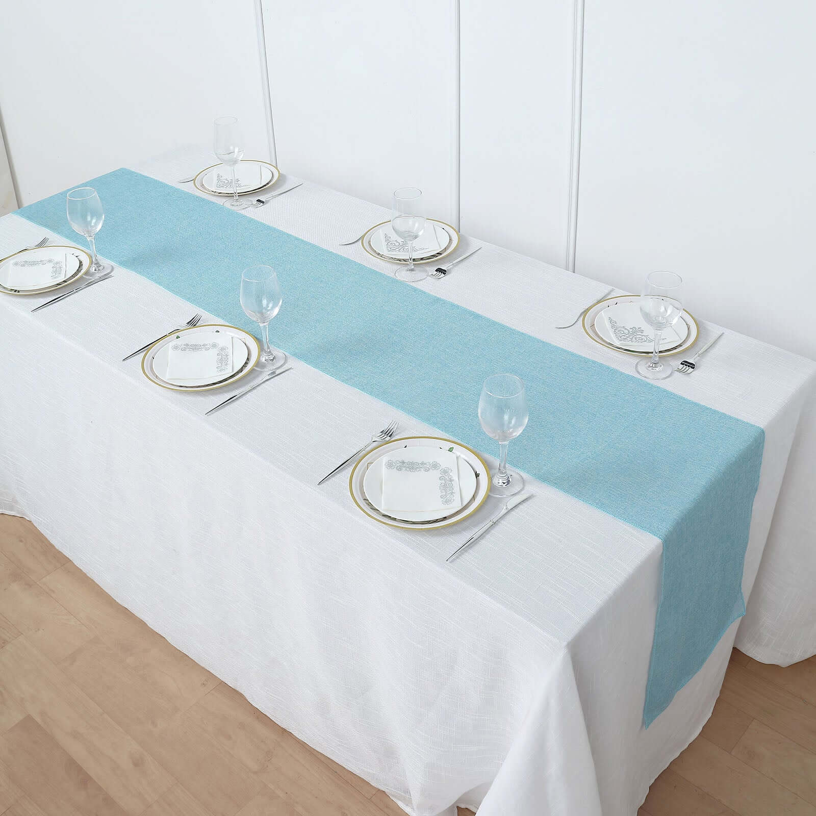 14x108 Turquoise Boho Chic Rustic Faux Burlap Cloth Table Runner