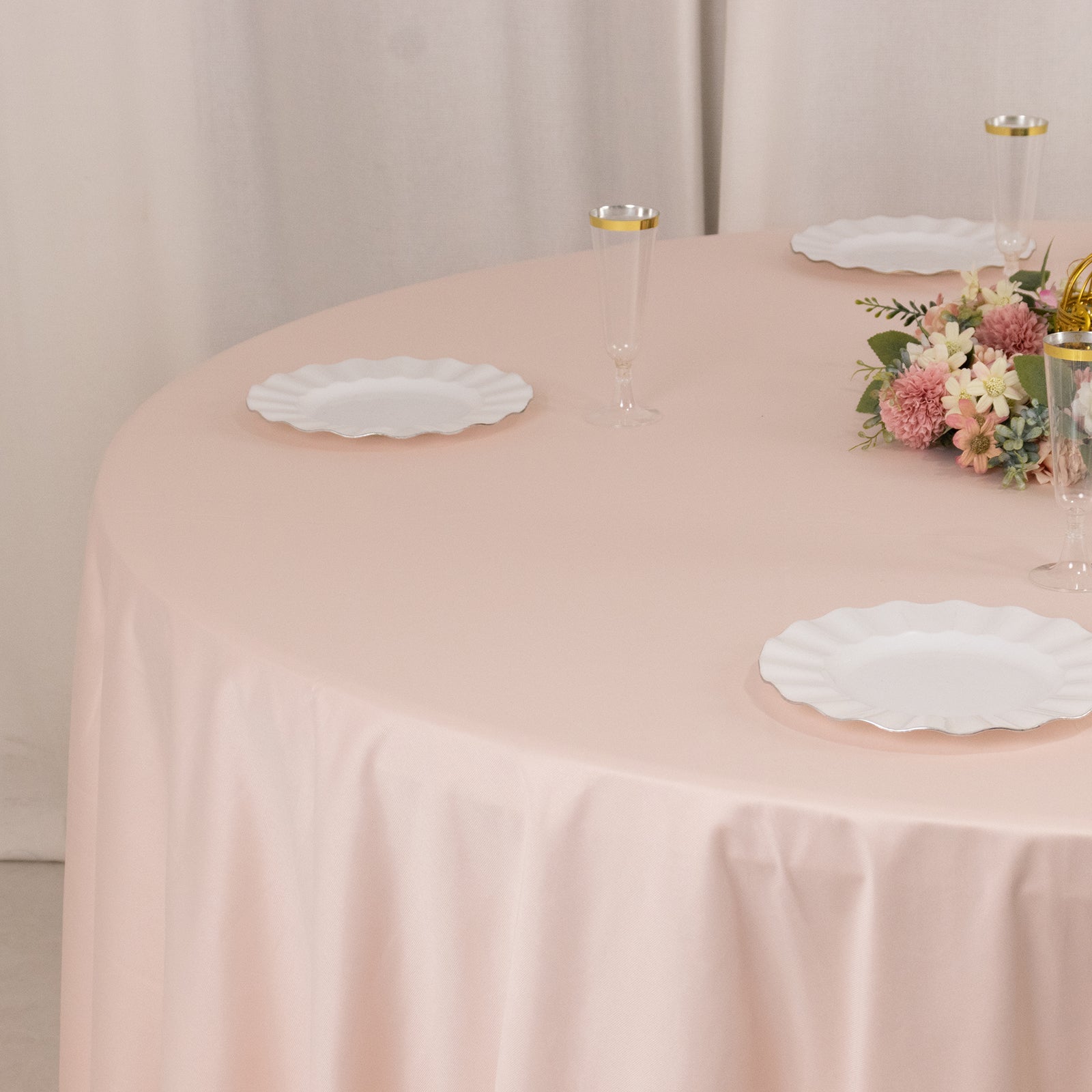 Premium Scuba Round 108 Tablecloth Blush - Wrinkle Free & Stain Resistant Table Cover