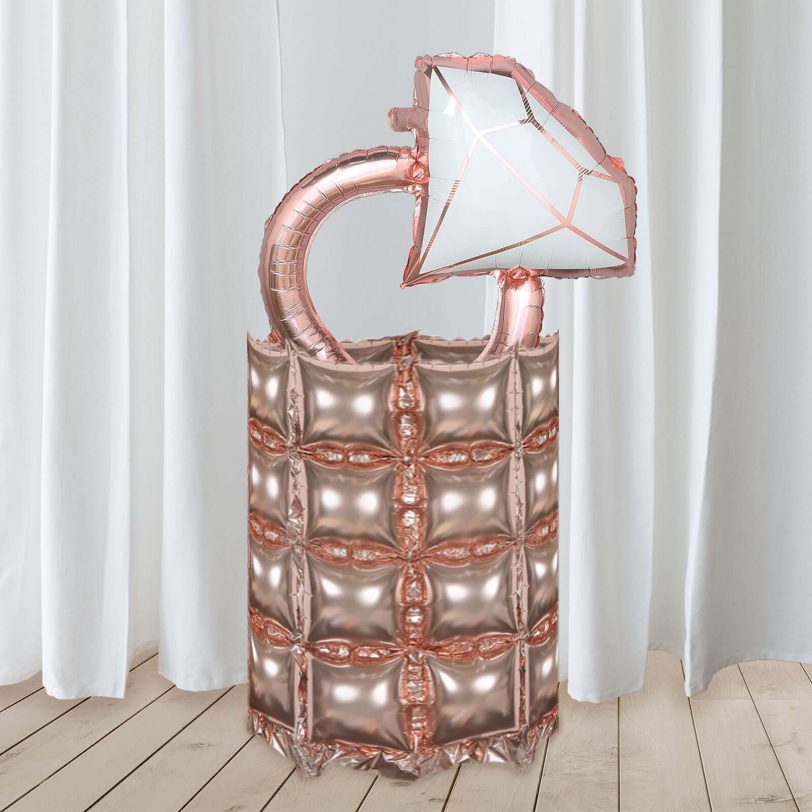 10 Pack Metallic Rose Gold Double Row Mylar Foil Balloon Wall, Square Diamond Design Balloon Backdrop - 43x11