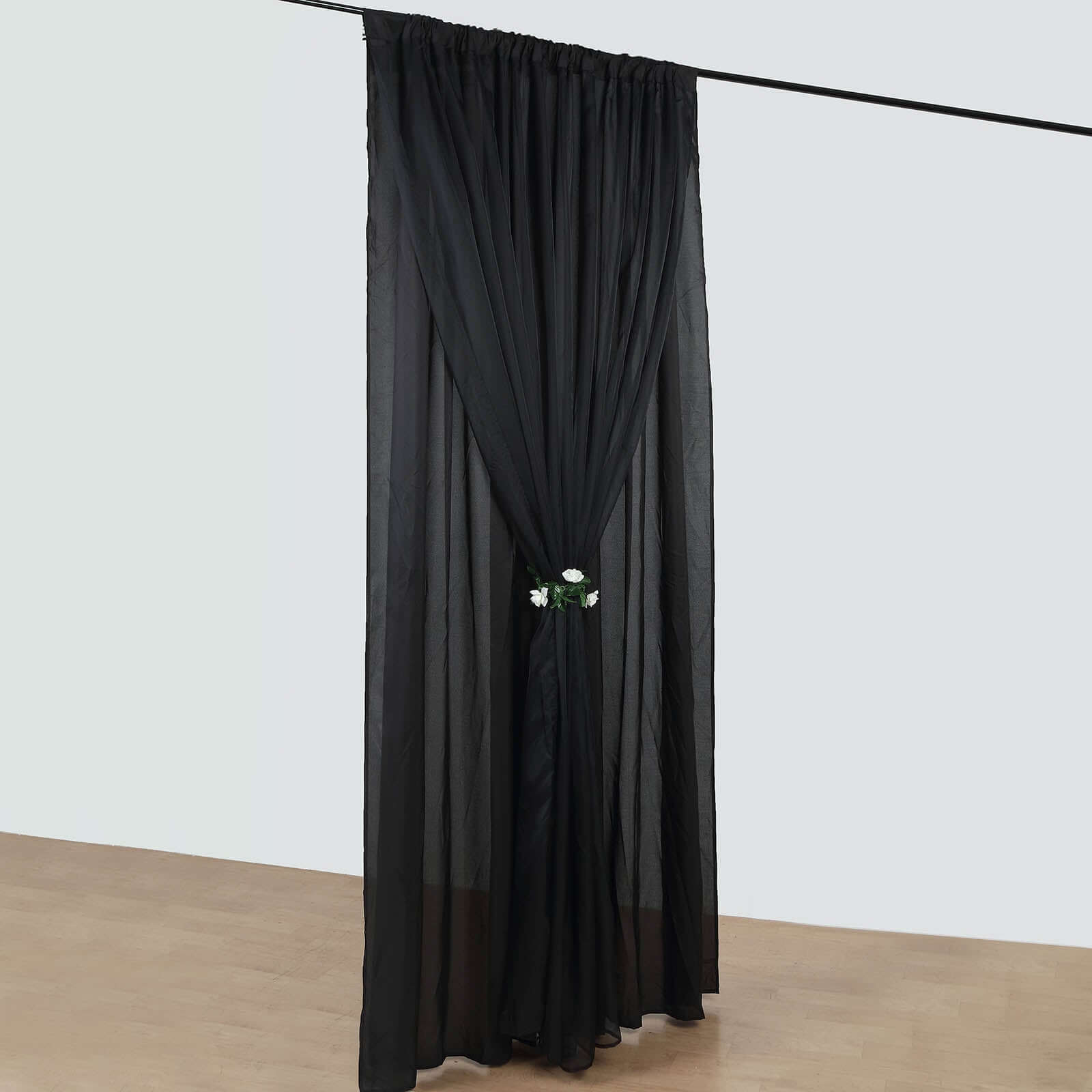 Black Chiffon Polyester Event Curtain Drapes, Dual Layer Divider Backdrop Curtain Panels with Rod Pockets - 10ftx10ft