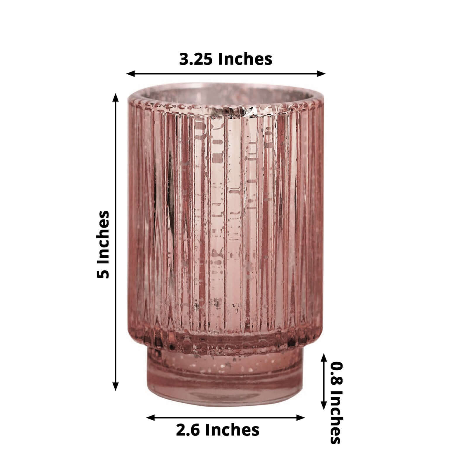 3-Pack Mercury Glass Hurricane Candle Holders Rose Gold Wavy Column Design - Votive Pillar Vase 5