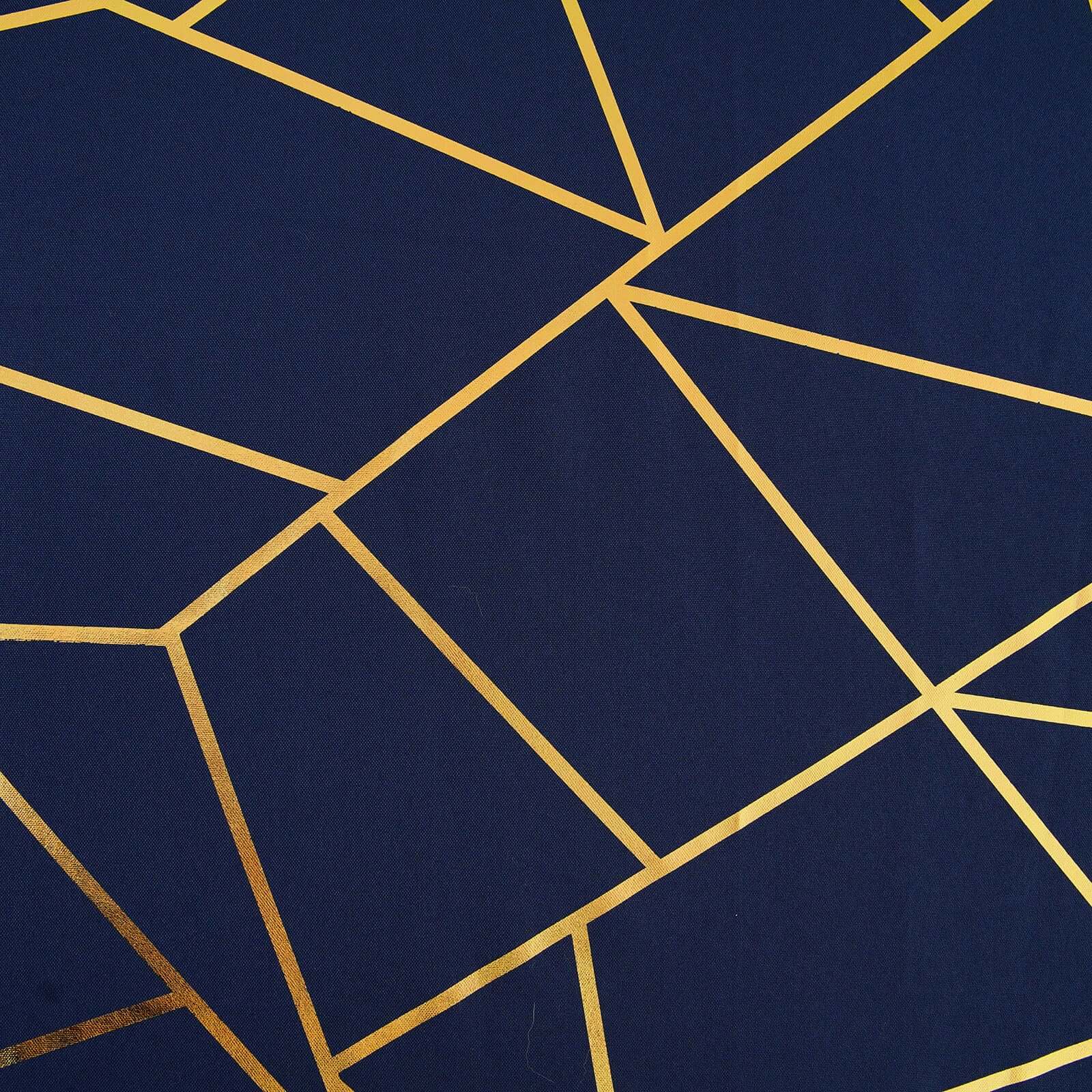 Polyester 90x156 Rectangle Tablecloth Navy Blue Seamless with Gold Foil Geometric Pattern - Wrinkle-Resistant Seamless Table Cover for Sophisticated Events