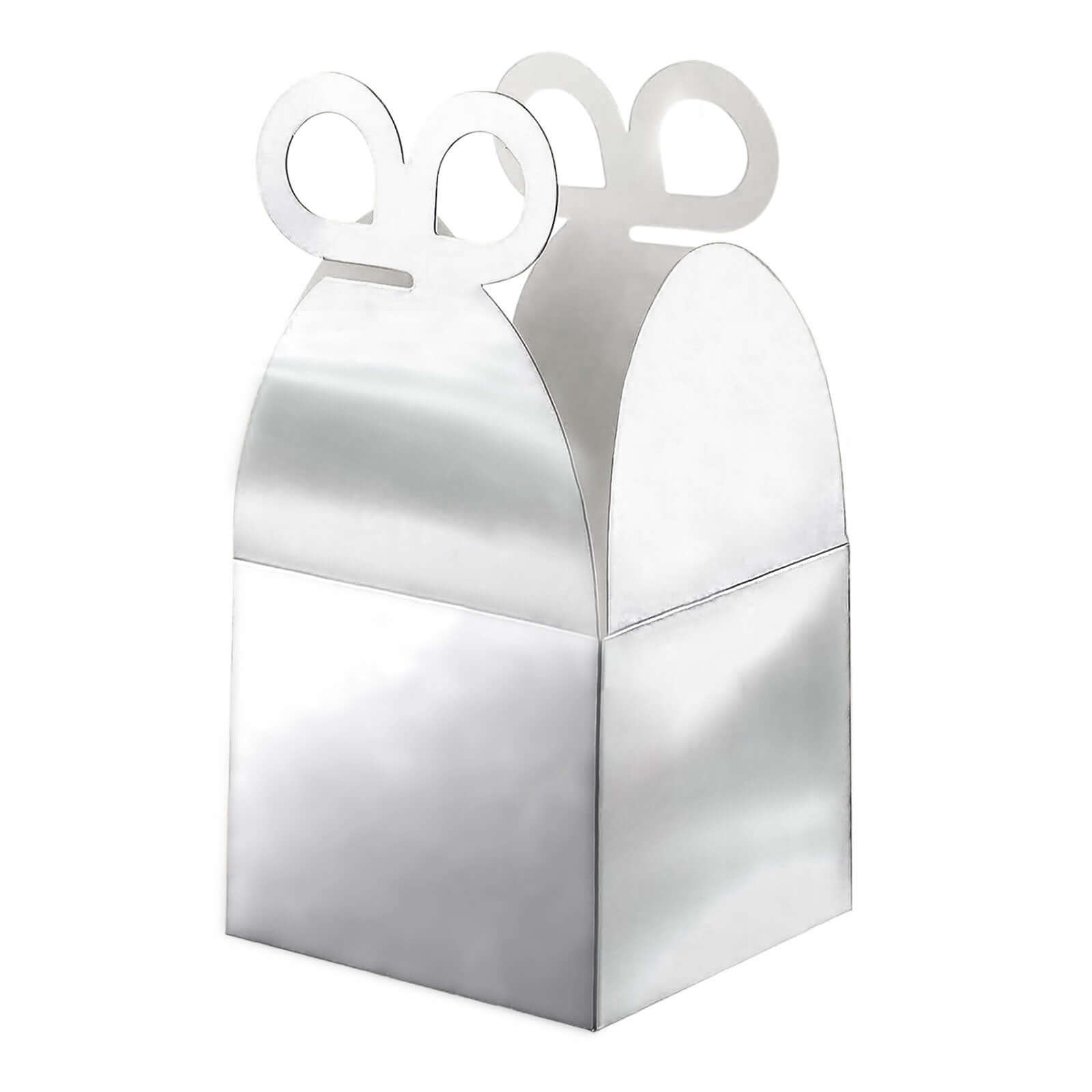 25 Pack Metallic Silver Butterfly Top Premium Party Favor Boxes, Cardstock Candy Gift Boxes - 250 GSM