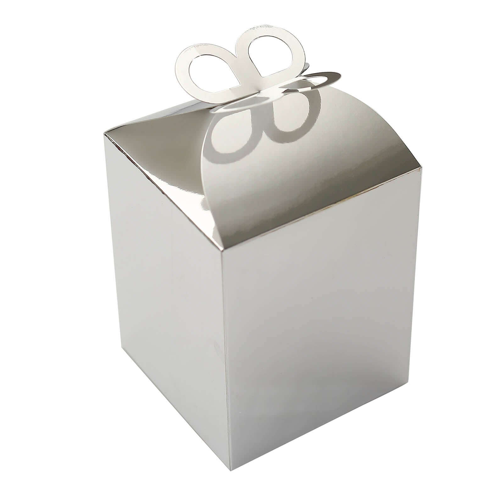 25 Pack Metallic Silver Butterfly Top Premium Party Favor Boxes, Cardstock Candy Gift Boxes - 250 GSM