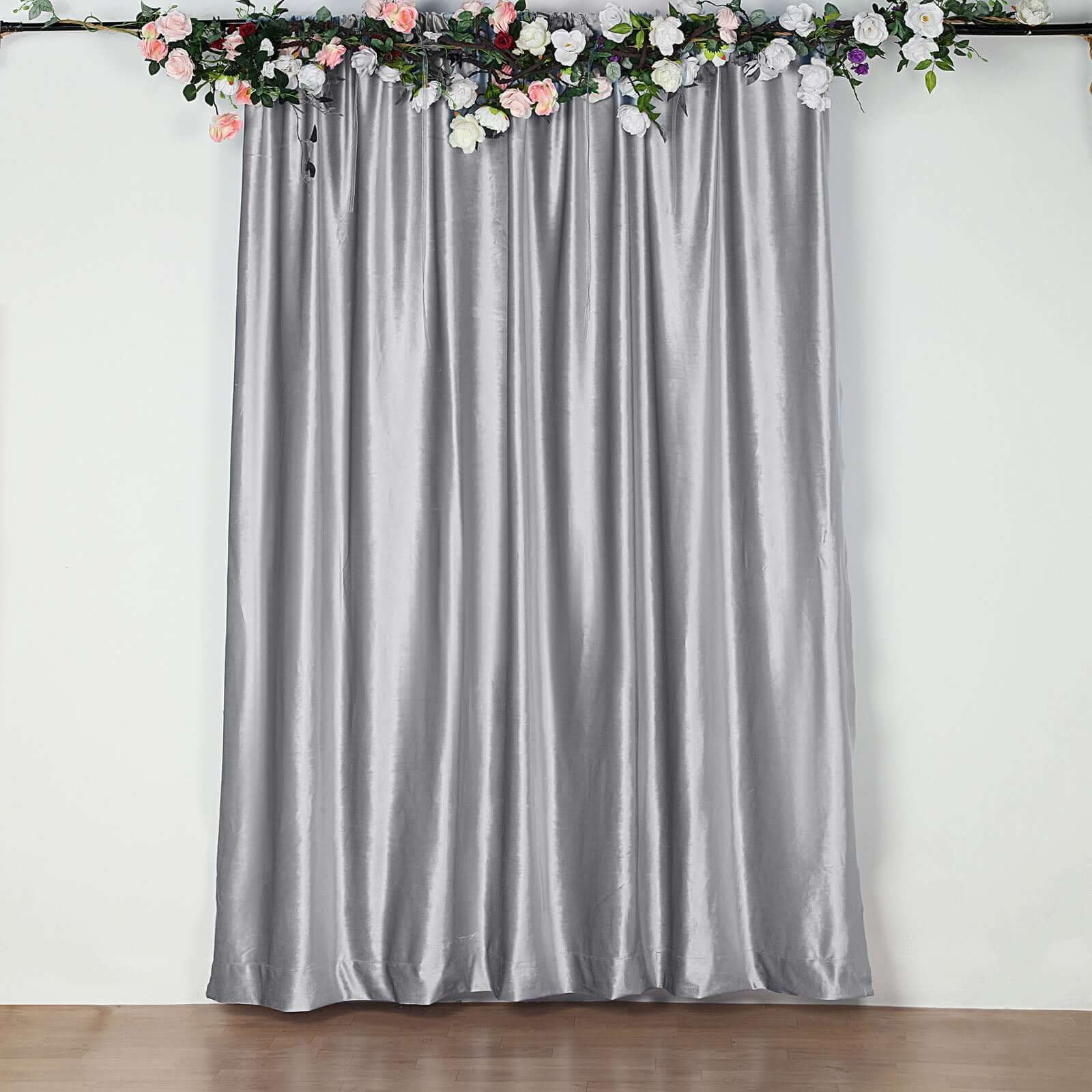 8ftx8ft Silver Premium Smooth Velvet Event Curtain Drapes, Privacy Backdrop Event Panel with Rod Pocket