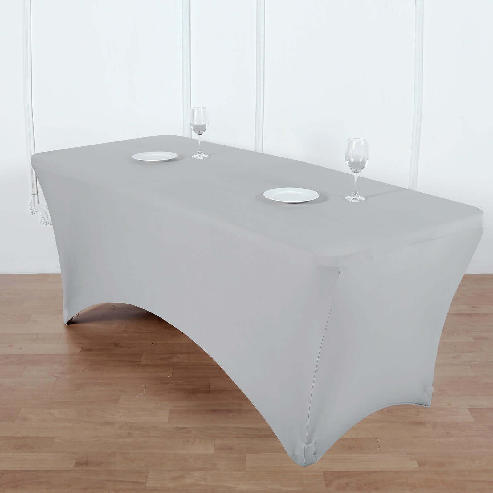 Stretch Spandex 96x30 Rectangle Table Cover Silver - Durable Form-Fitting Tablecloth