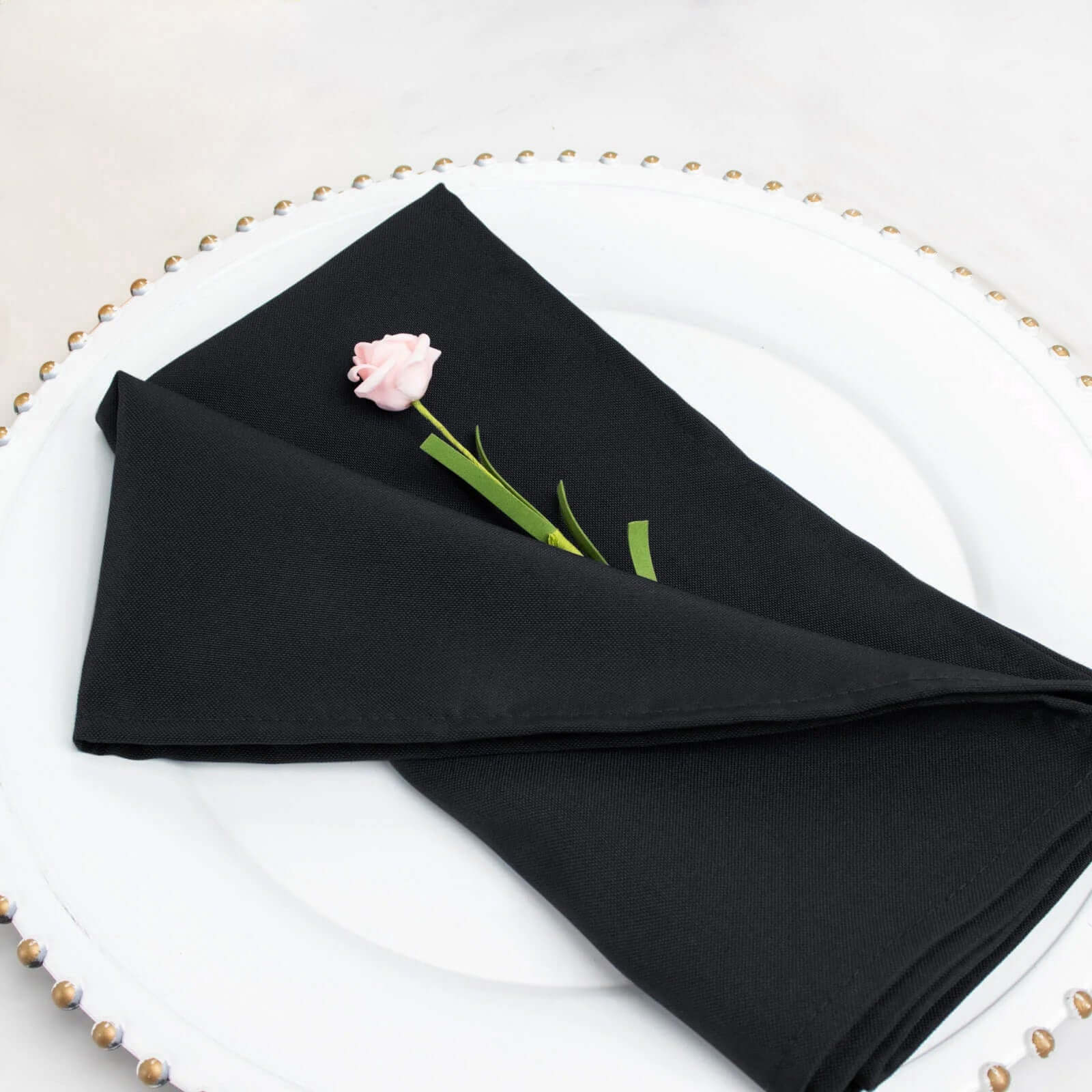 5 Pack Premium Polyester 20x20 Napkins Black - Wrinkle-Resistant & Durable Dinner Napkins