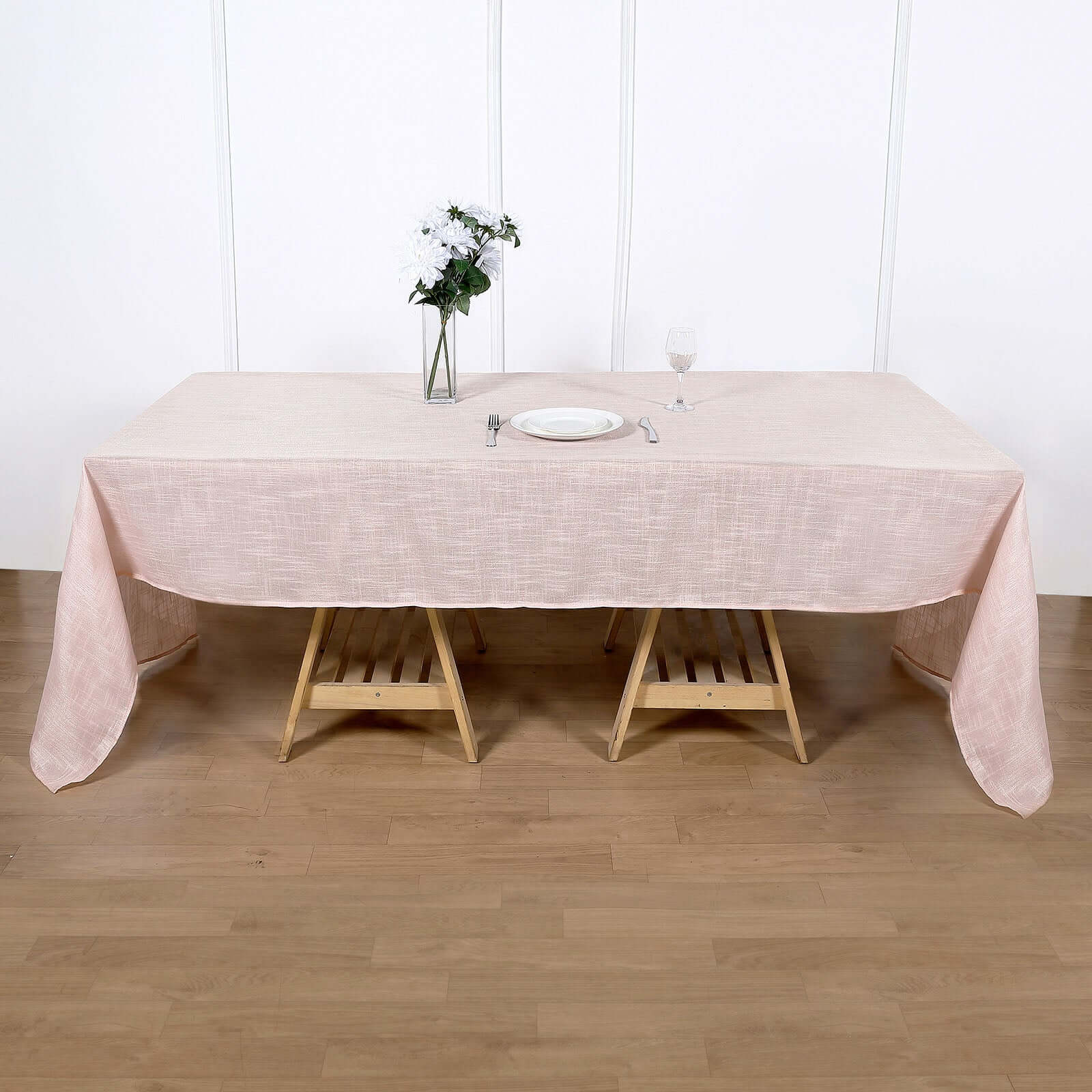 Faux Linen 60x126 Rectangular Tablecloth Blush - Slubby Textured & Wrinkle Resistant for Weddings and Special Events