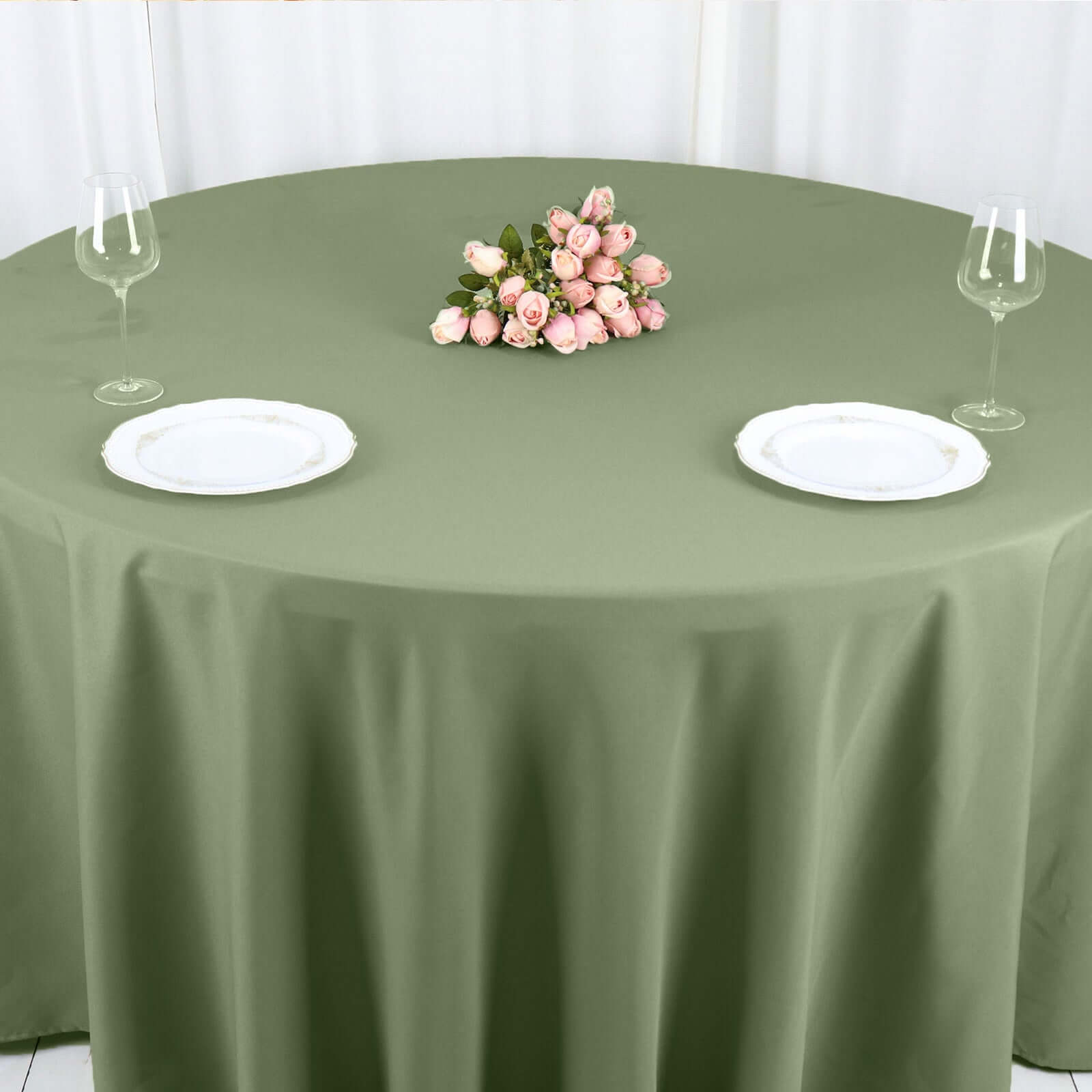 Polyester 120 Round Tablecloth Dusty Sage Green - Seamless Wrinkle-Resistant Table Cover