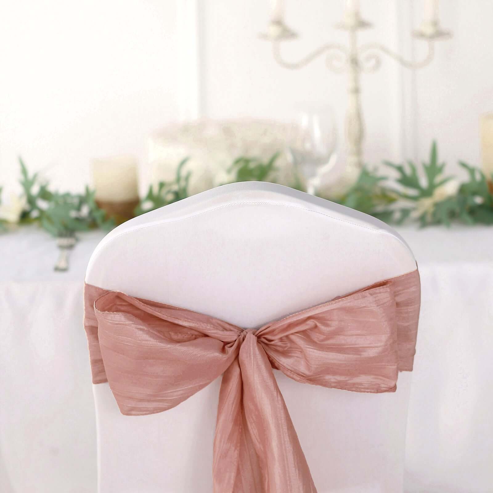 5 Pack Taffeta 6x106 Chair Sashes Dusty Rose Accordion Crinkle Texture - Stylish Decor for Weddings & Gatherings