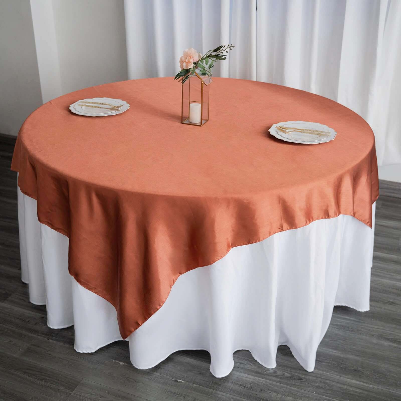 Satin 72x72 Table Overlay Square Tablecloth Terracotta (Rust) - Smooth Finish Table Cover