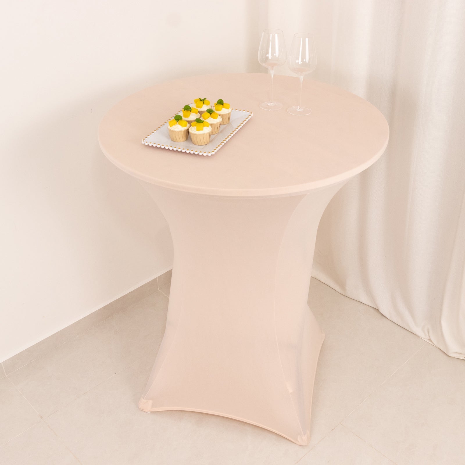 Spandex 33-36 Round Cocktail Table Cover Blush - Easy to Maintain Stretch Fitted Highboy Tablecloth