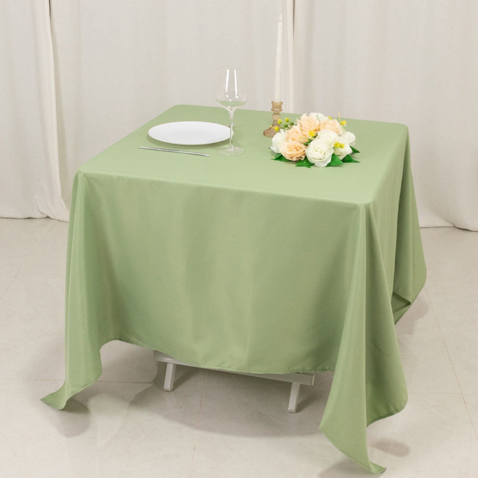 Premium Polyester Square Tablecloth 70x70 Sage Green 220GSM Wrinkle-Resistant Table Cover