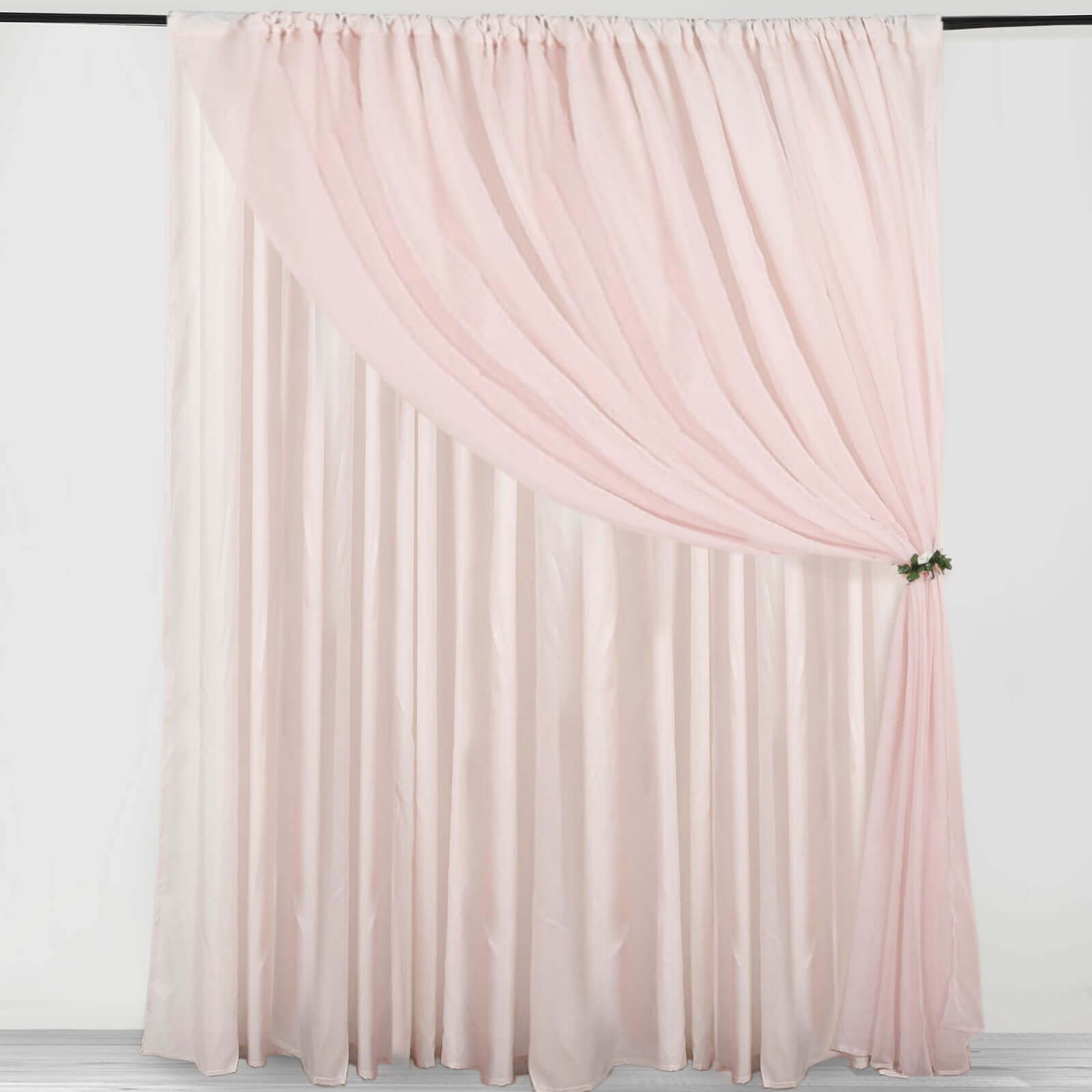 Blush Chiffon Polyester Event Curtain Drapes, Dual Layer Divider Backdrop Curtain Panels with Rod Pockets - 10ftx10ft