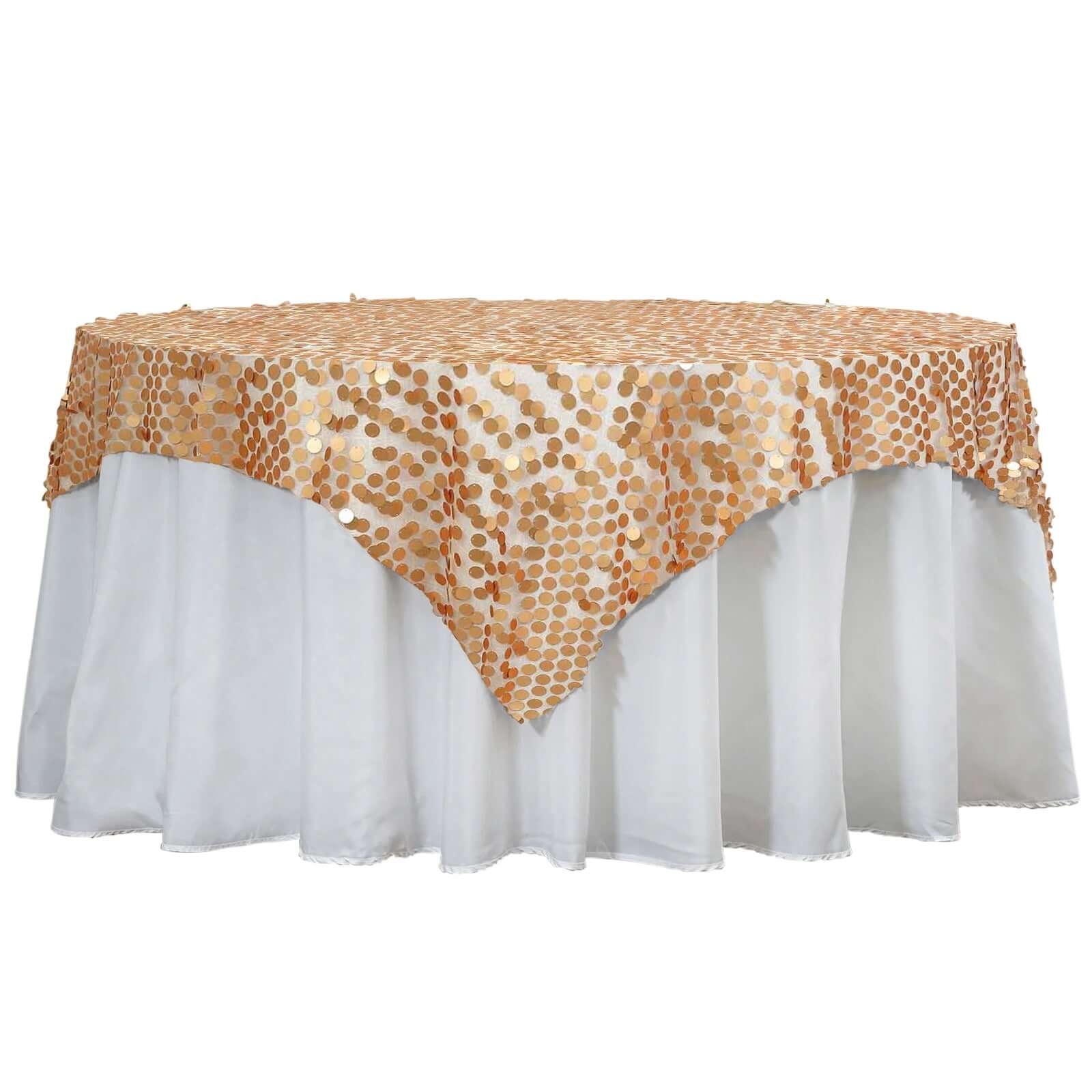 Sequin 72x72 Table Overlay Square Tablecloth Matte Champagne - Big Payette Table Cover